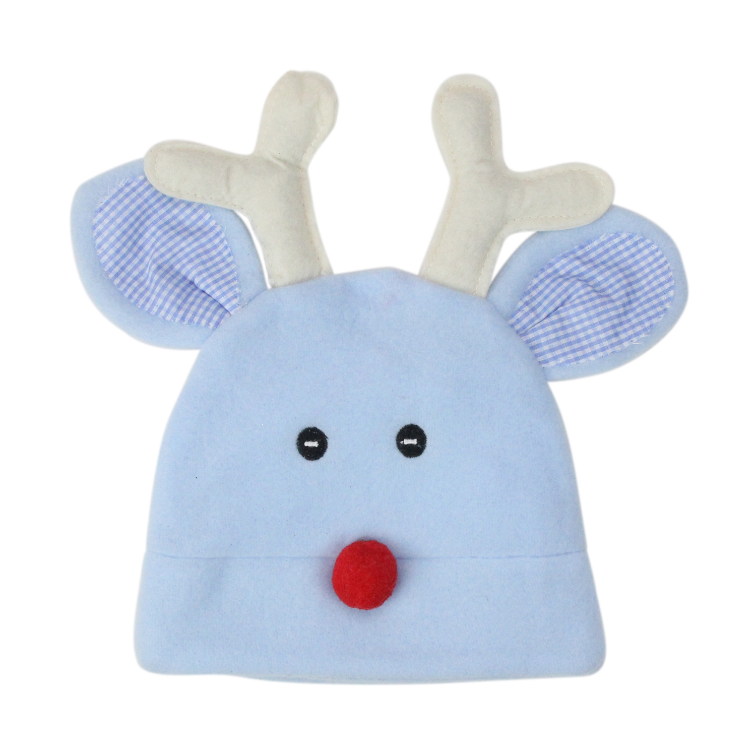 Costume de chapeau de Noël pour bébé, visage de renne en molleton bleu et blanc