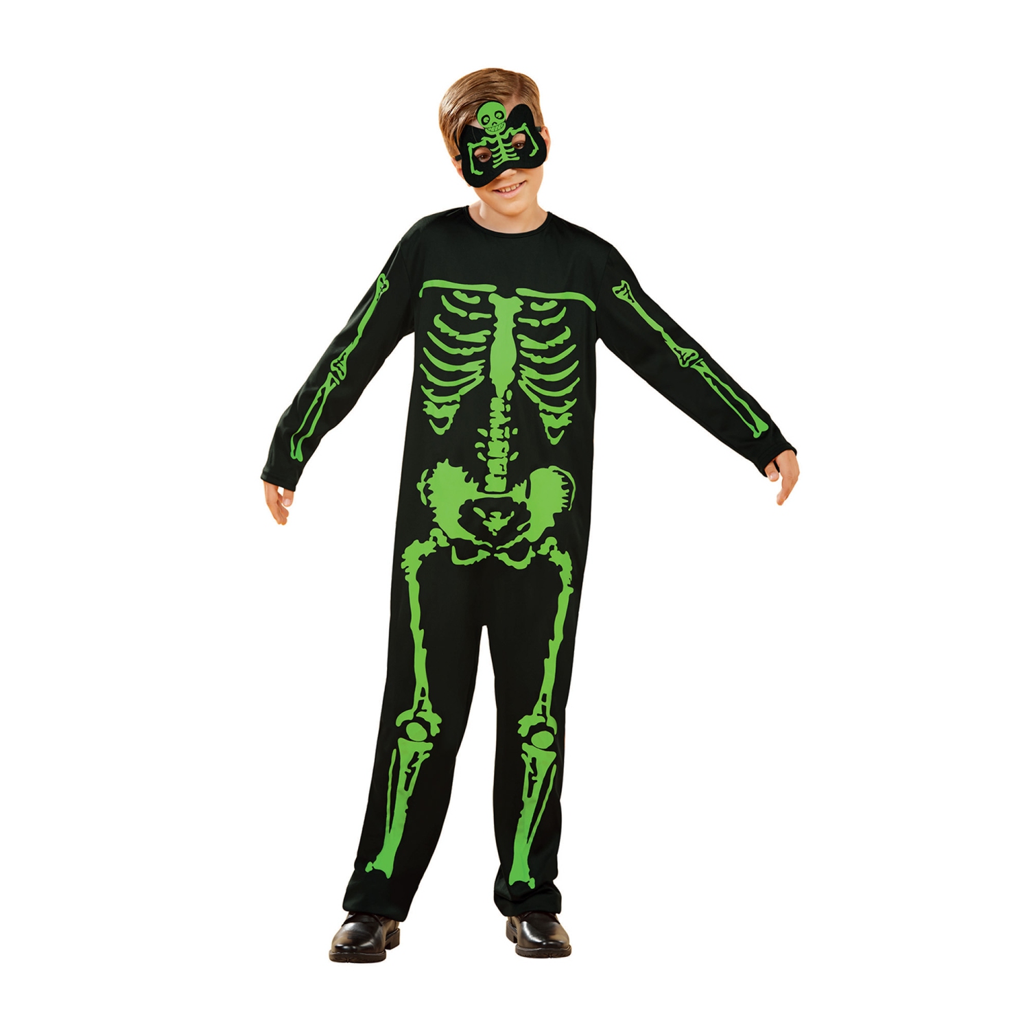 Costume d'Halloween squelette noir et vert pour garçon - moyen