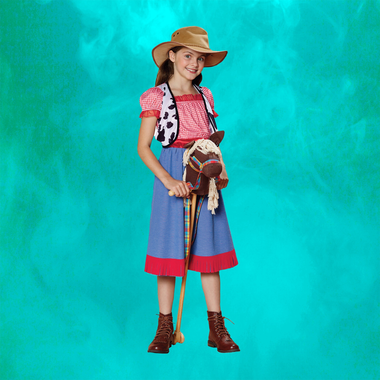 Red and Blue Checkered Cowgirl Child Halloween Costume - Large