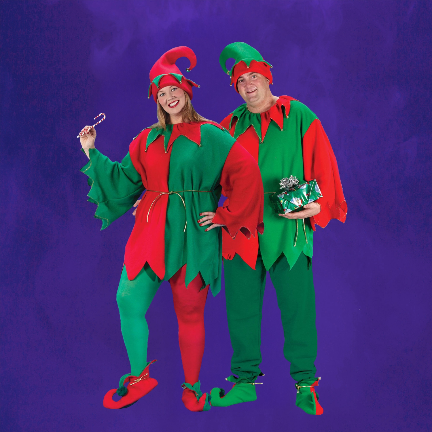 Costume de Noël de lutin rouge et vert pour adulte – taille plus grande