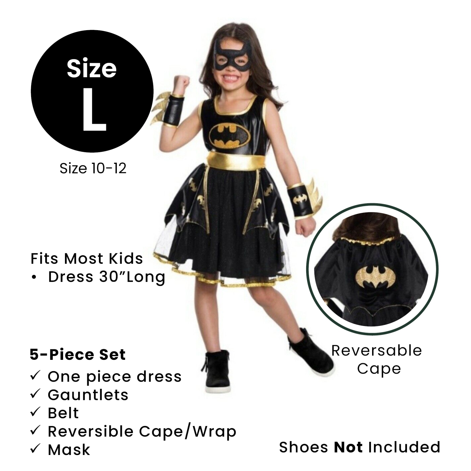 Girls Batgirl Tutu Dress Kids Halloween Costume - Large 10-12