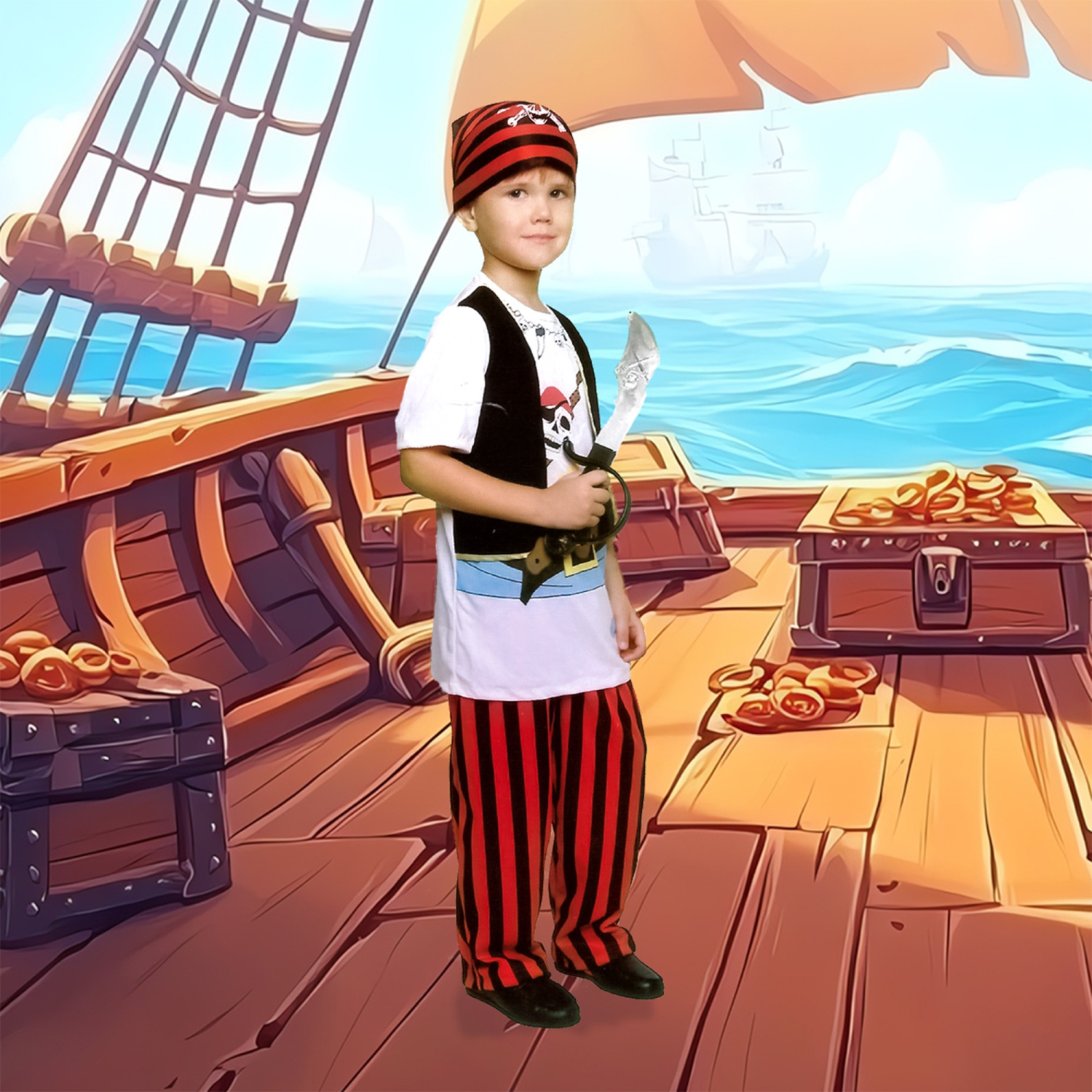 Black and Red Pirate Boy Child Halloween Costume - Medium