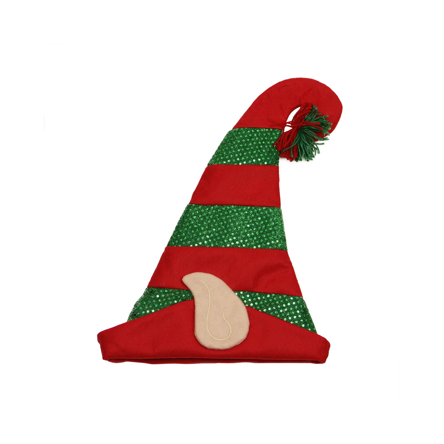 22" Red and Green Striped Sequin Unisex Adult Christmas Elf Hat - One Size