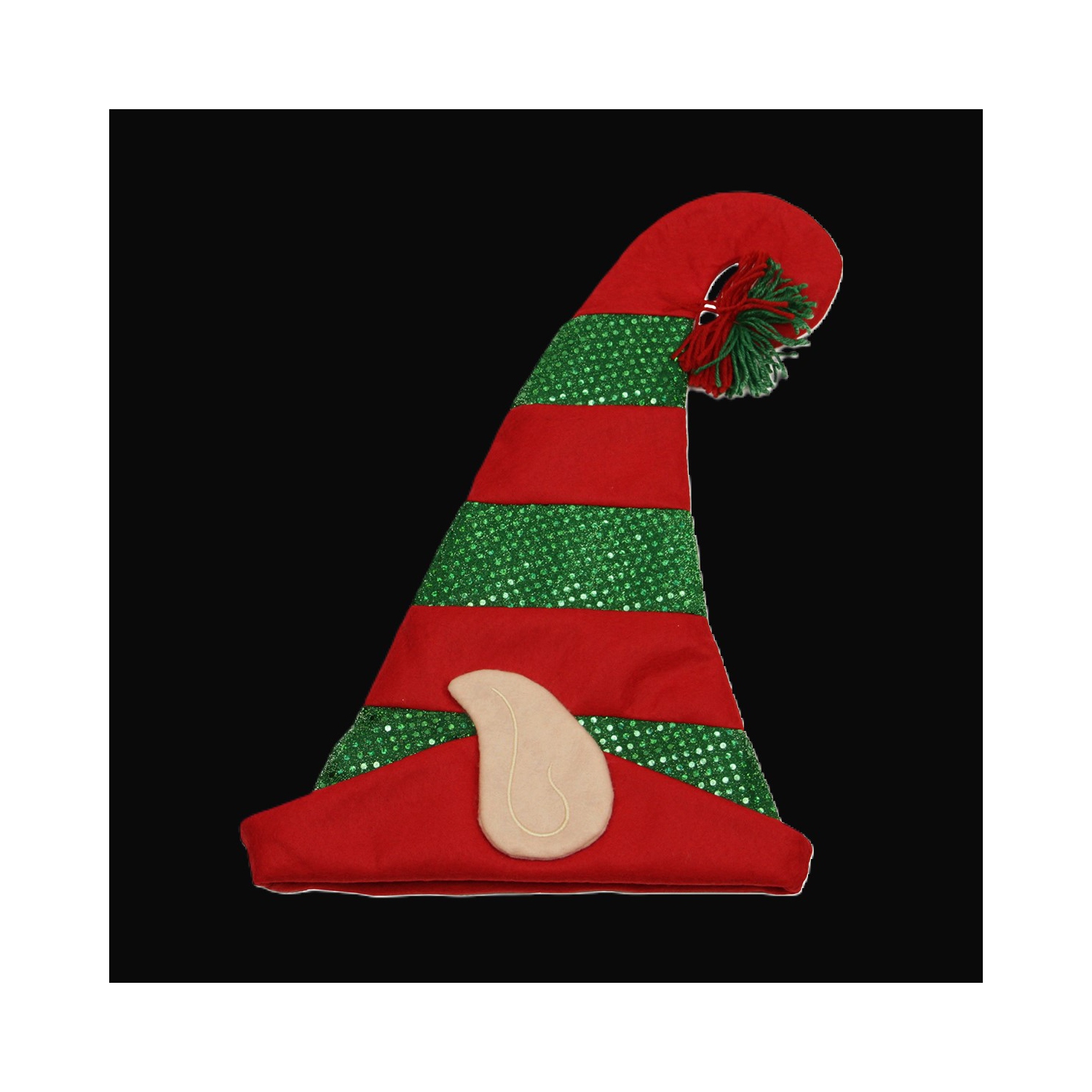 22" Red and Green Striped Sequin Unisex Adult Christmas Elf Hat - One Size