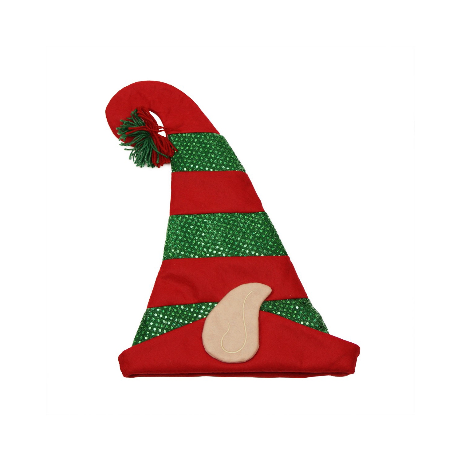 22" Red and Green Striped Sequin Unisex Adult Christmas Elf Hat - One Size
