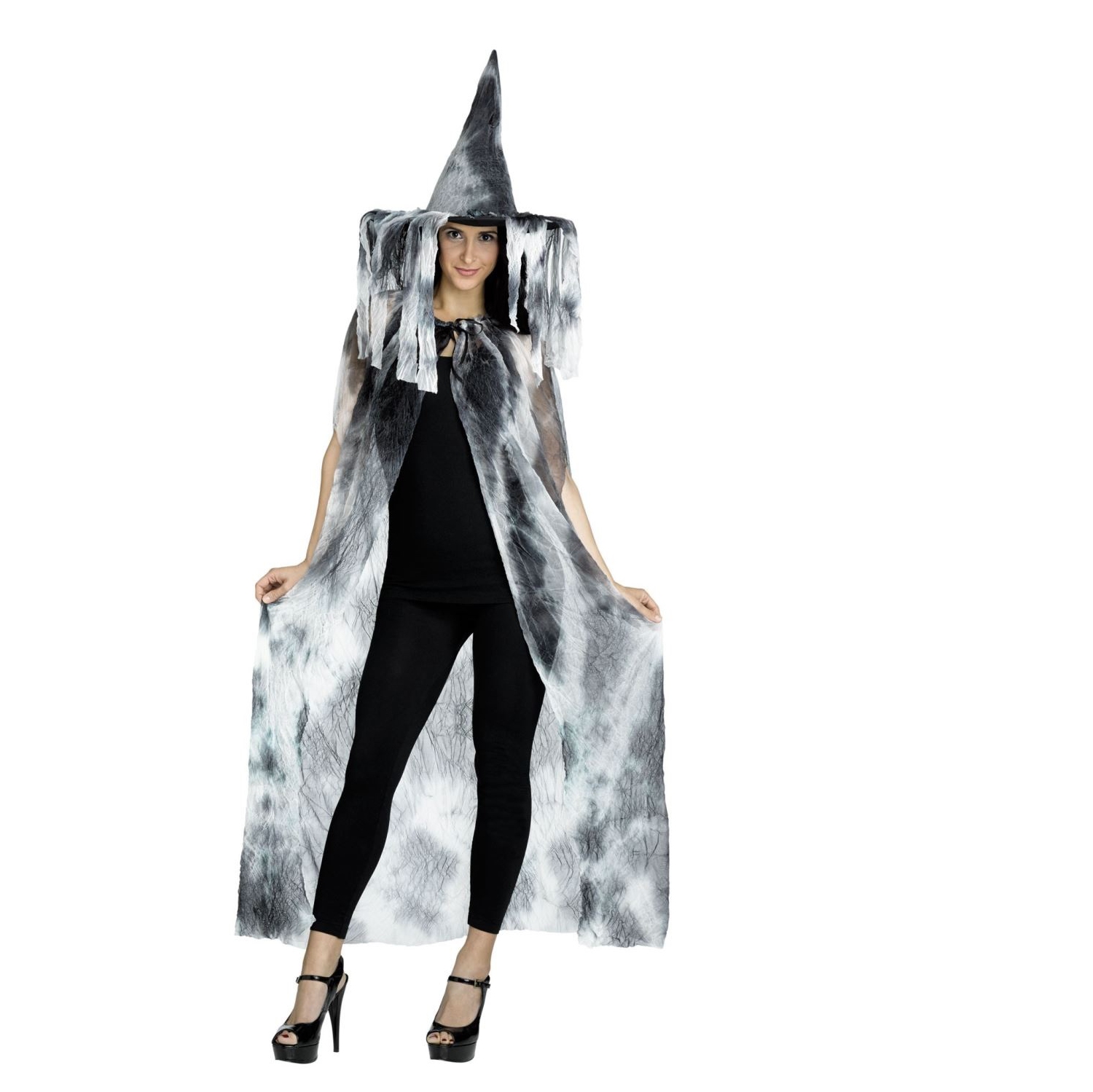 Girls Black and White Tie Dye Cape and Hat Halloween Costume - One Size