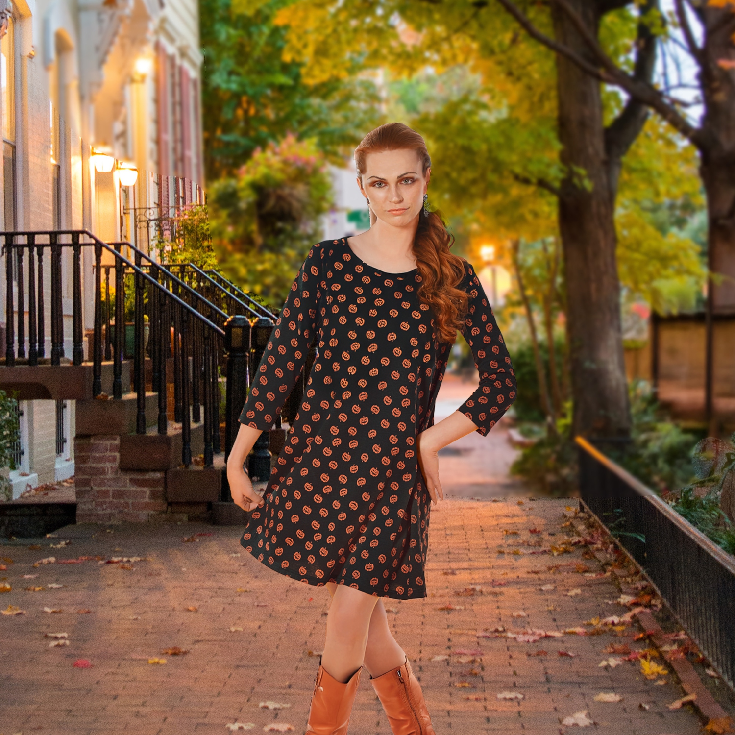 Costume d'Halloween pour adulte avec imprimé citrouille pour femme - Moyen