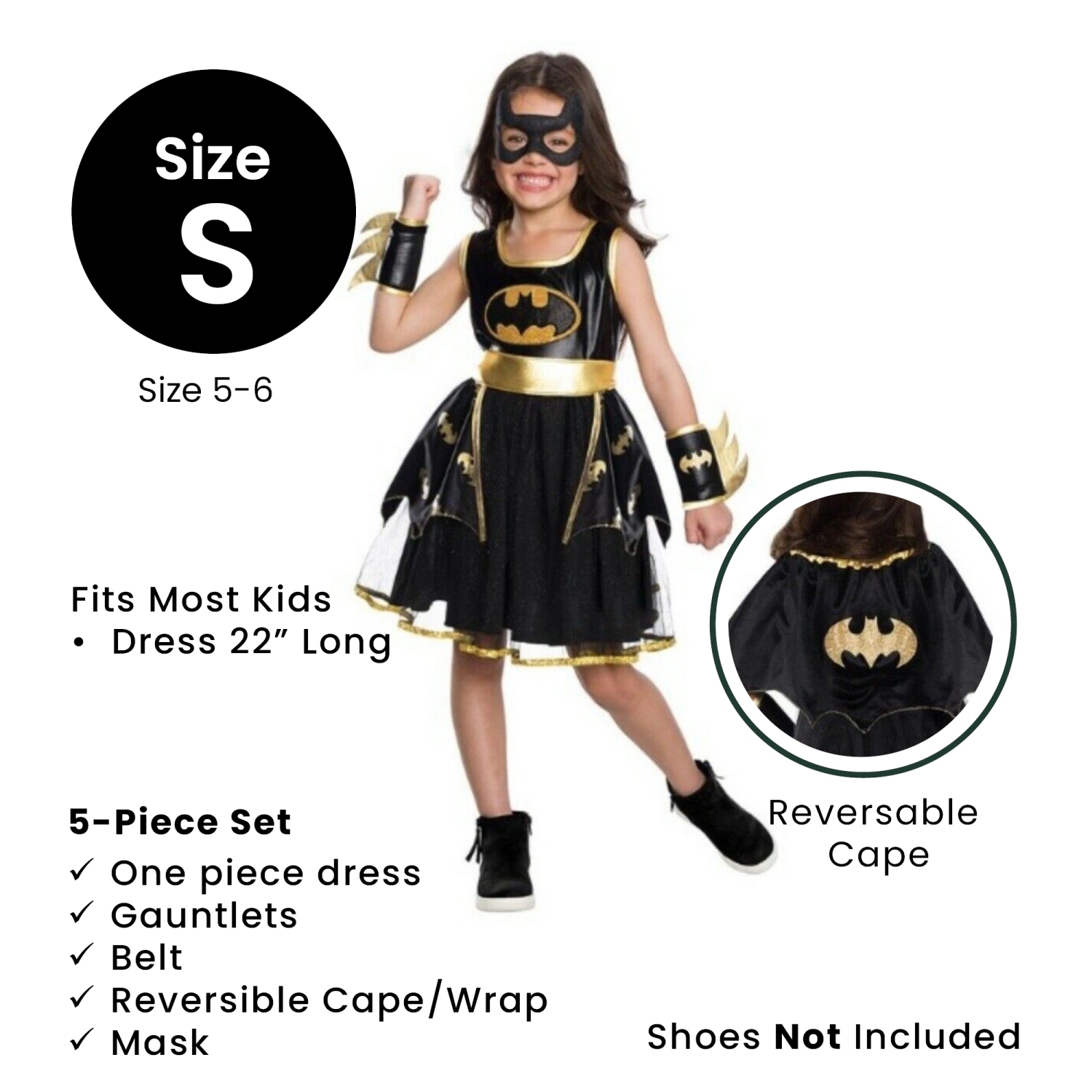 Girl's Batgirl Tutu Dress Childs Halloween Costume - Small 5-6