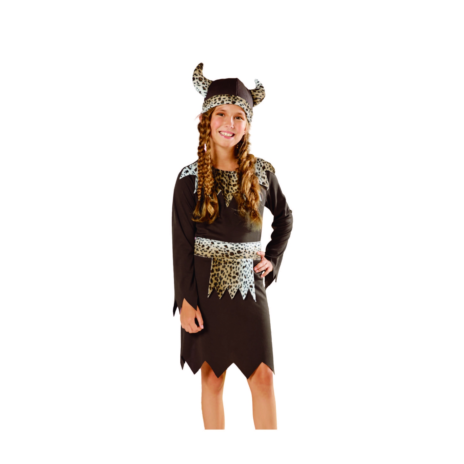 Costume d'Halloween pour filles, Viking brun et blanc - moyen