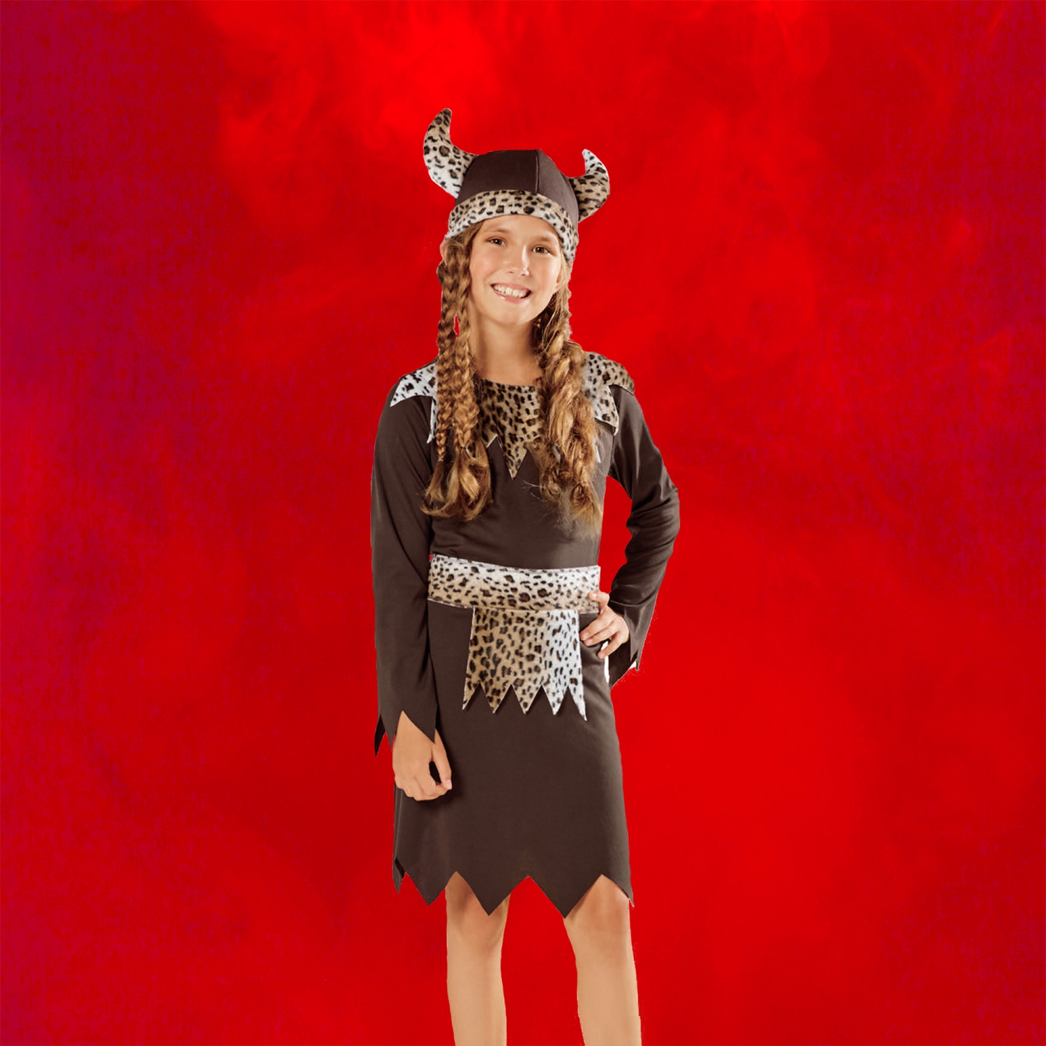 Costume d'Halloween pour filles, Viking brun et blanc - moyen