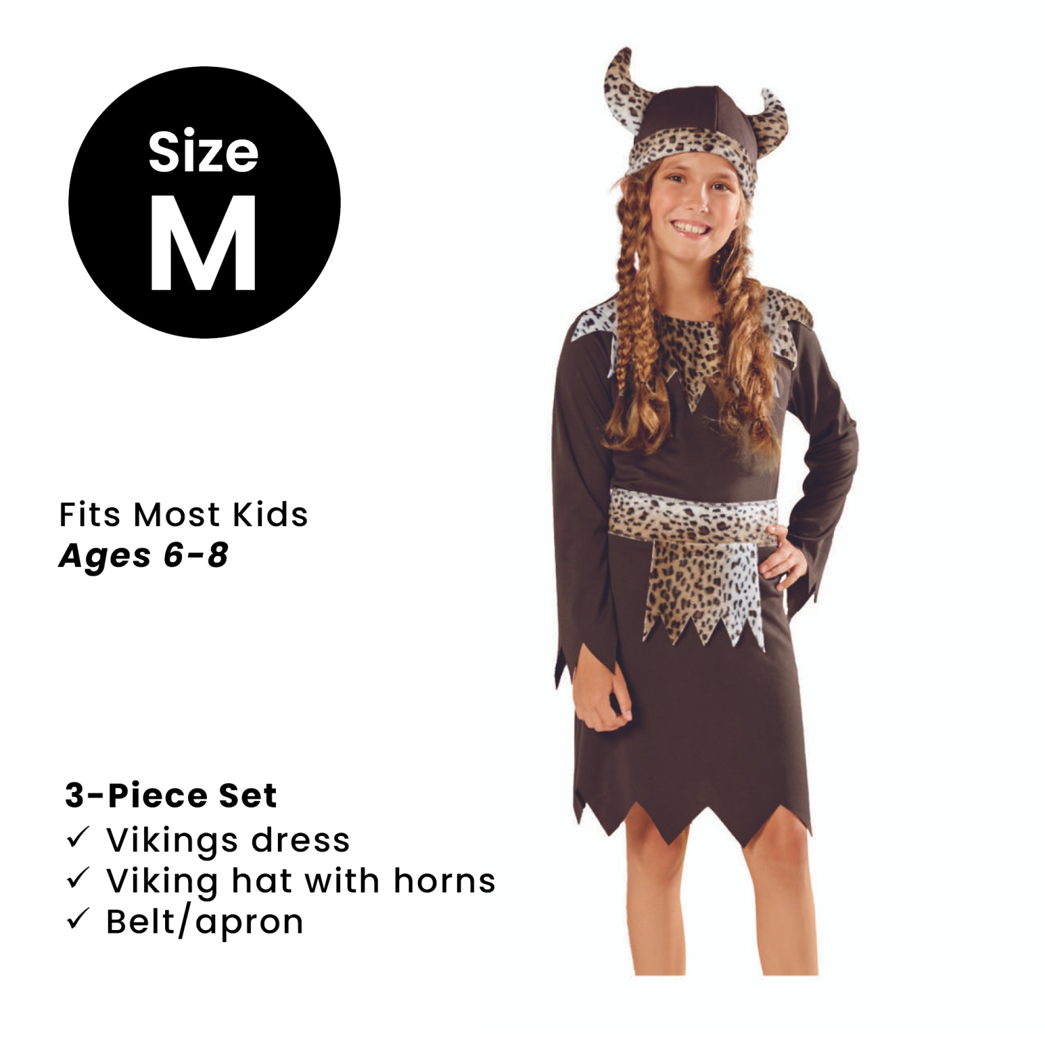 Costume d'Halloween pour filles, Viking brun et blanc - moyen