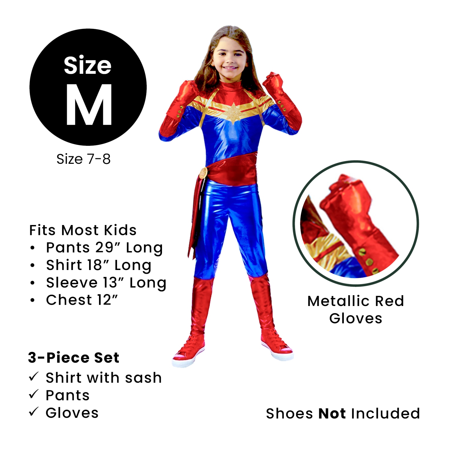 Costume de Captain Marvel pour l'Halloween pour filles, bleu et rouge - moyen 7-8