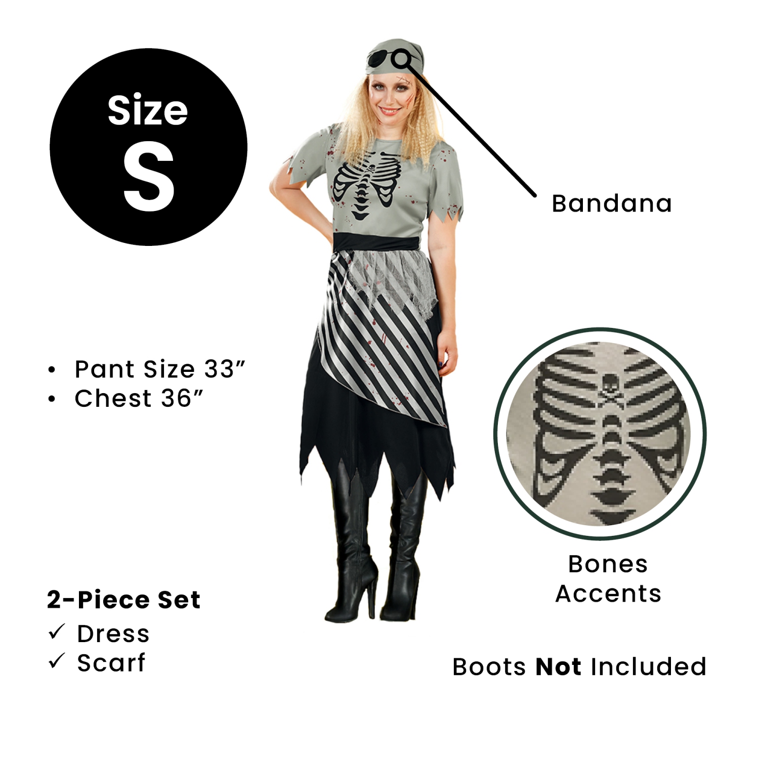 Costume d'Halloween pour femme pirate noir et gris – petit