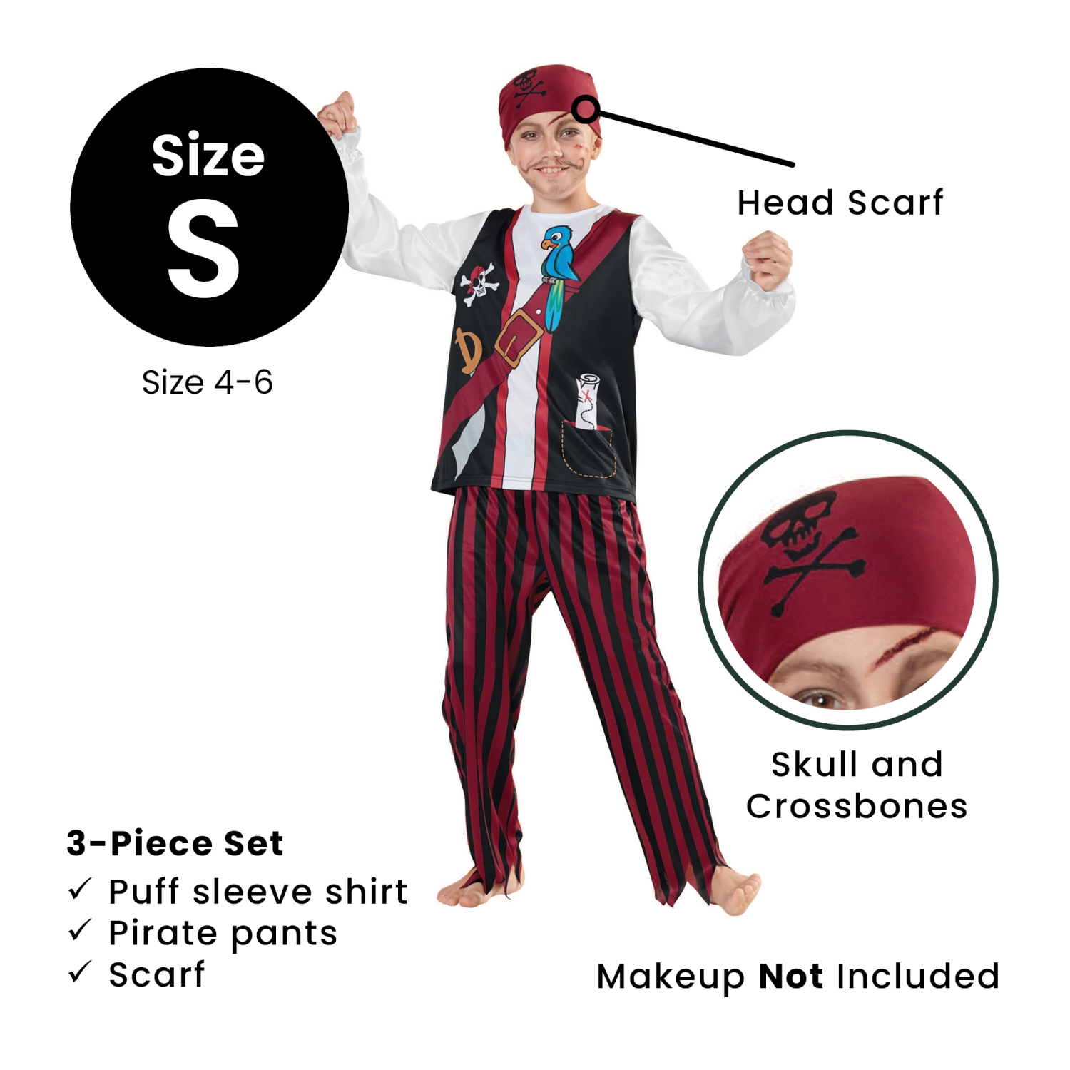 Costume d'Halloween de pirate pour enfant, garçon rouge et noir - petit