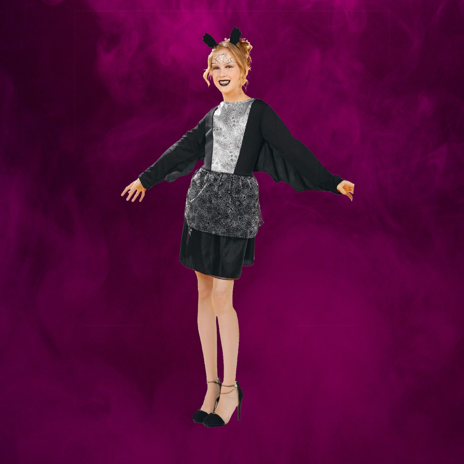 Costume d'Halloween pour filles – vampire noir et argenté – moyen
