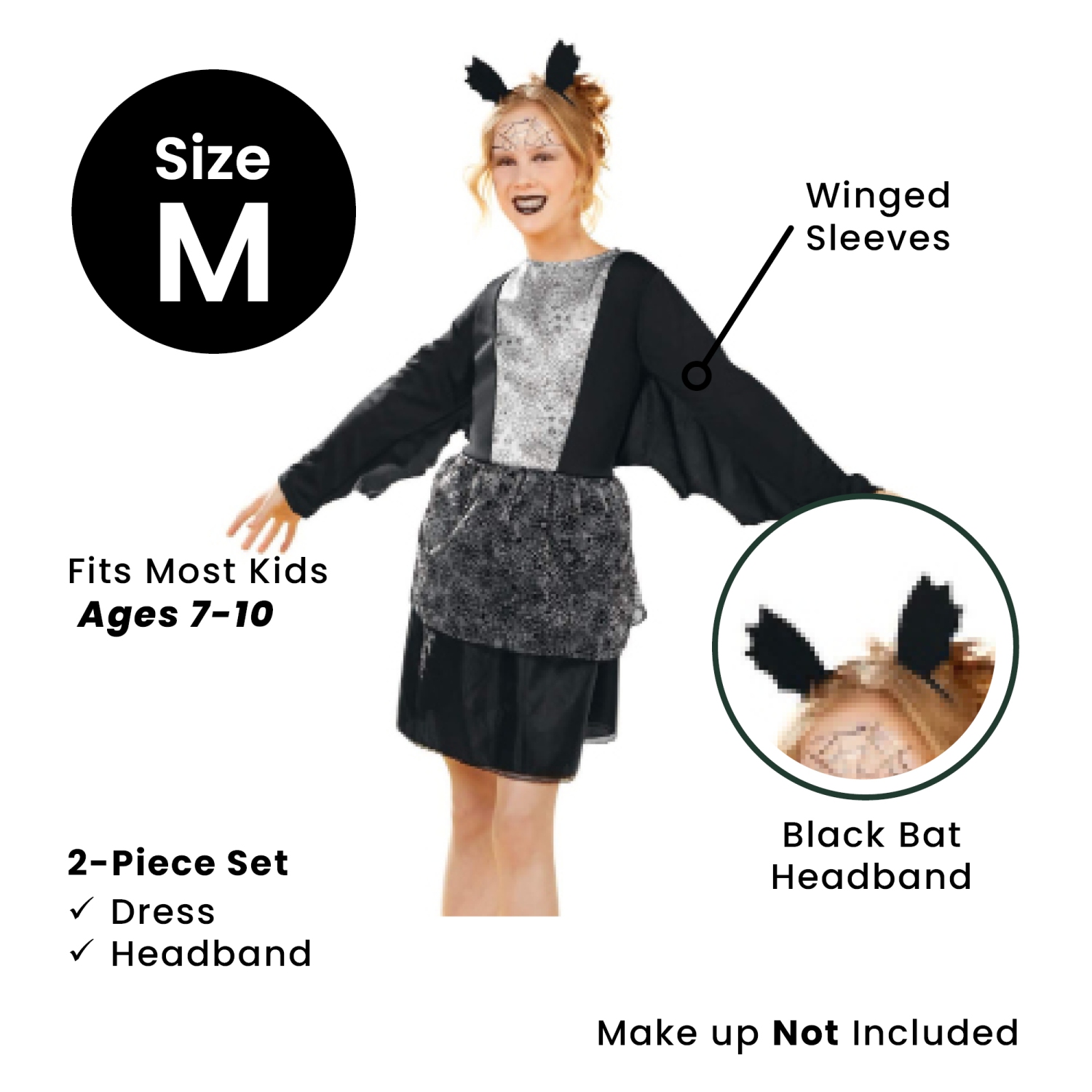 Costume d'Halloween pour filles – vampire noir et argenté – moyen