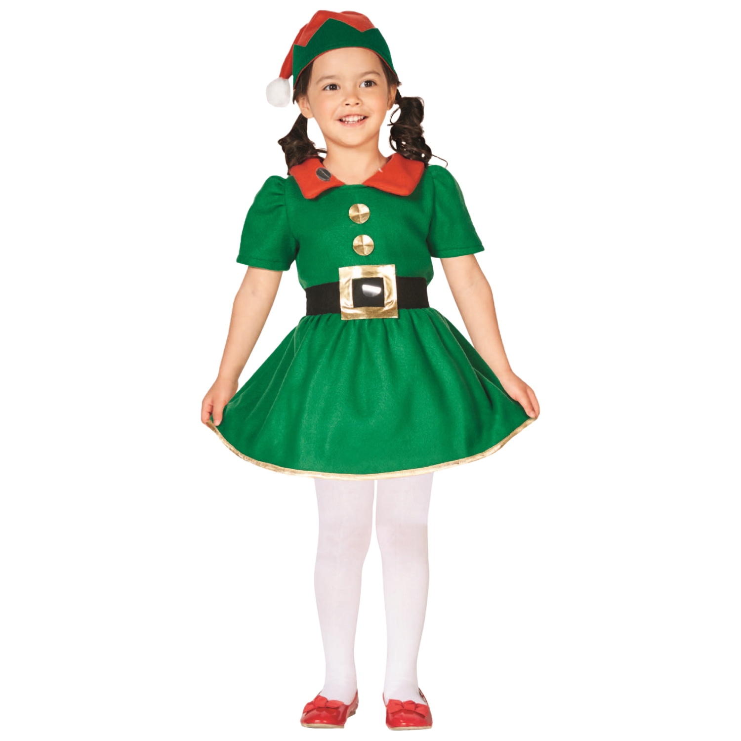 28" Green and Red Girl's Elf Christmas Costume - 6-8 Years