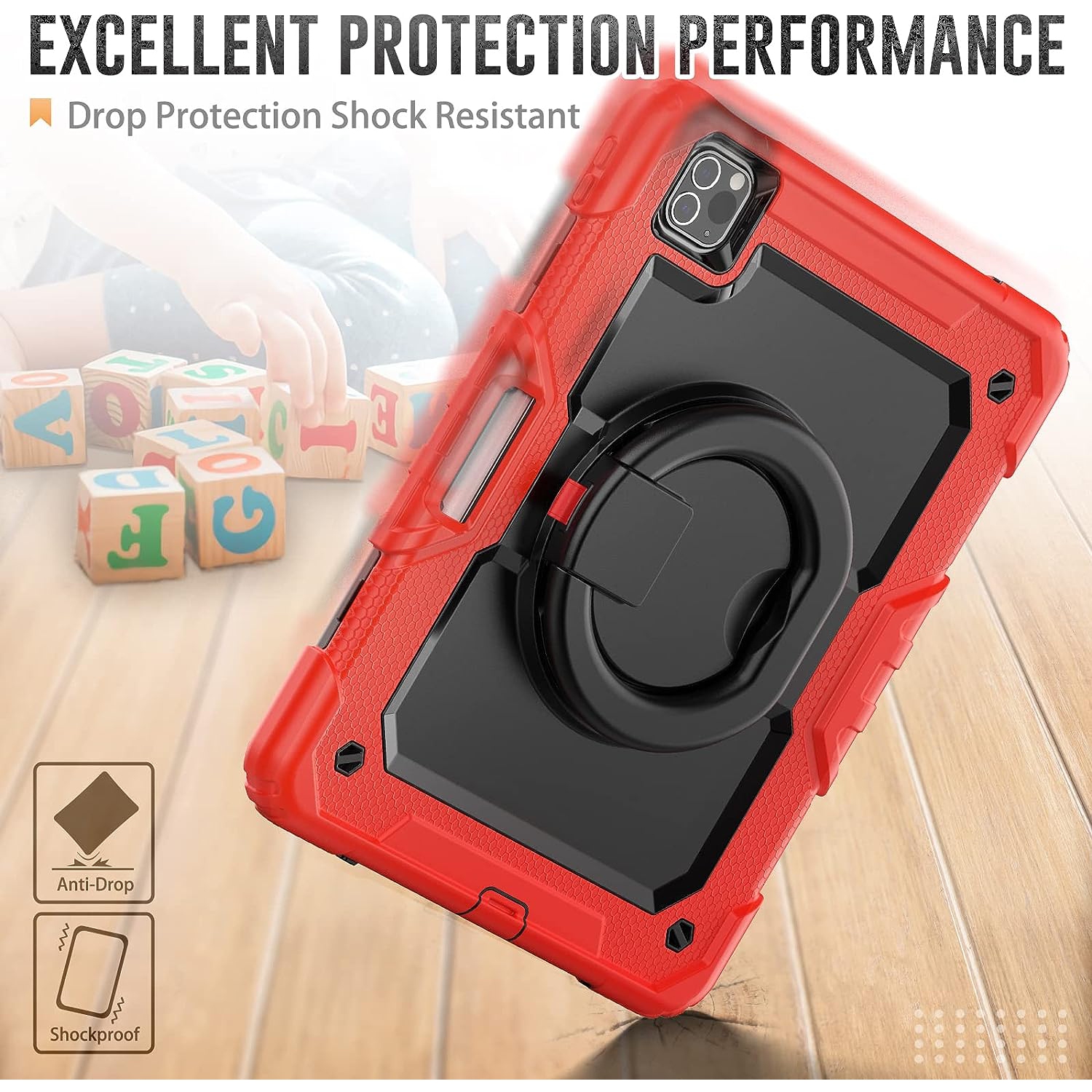 XCRS Rugged Kickstand Cover, Portable Folding Handle Grip 360° Rotating Kickstand Shockproof Hybrid Case for Apple iPad Air, Air 4 (2020)/ iPad Pro