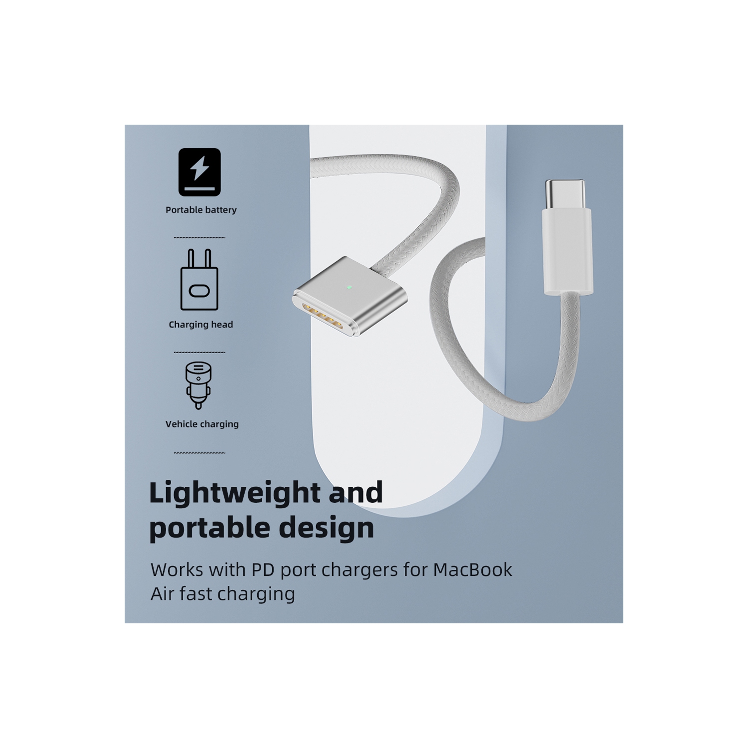 Câble de recharge tressé USB-C à MagSafe 3 de 6,5 pi d'axGear 2&nbsp;M avec indicateur de recharge DEL