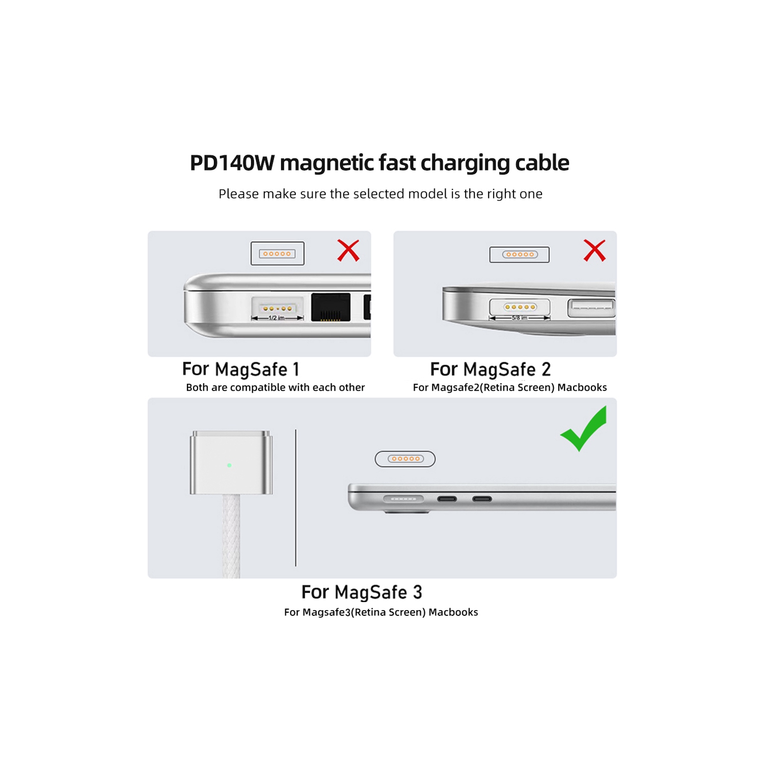 Câble de recharge tressé USB-C à MagSafe 3 de 6,5 pi d'axGear 2&nbsp;M avec indicateur de recharge DEL