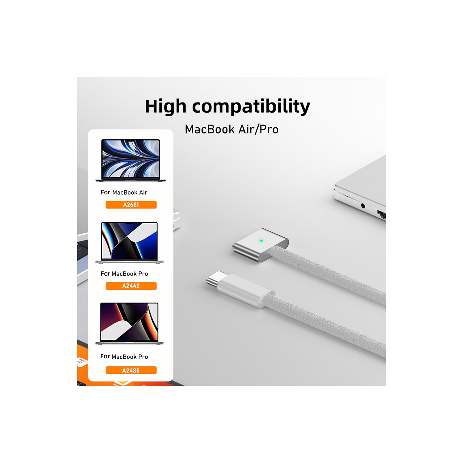 Câble de recharge tressé USB-C à MagSafe 3 de 6,5 pi d'axGear 2&nbsp;M avec indicateur de recharge DEL