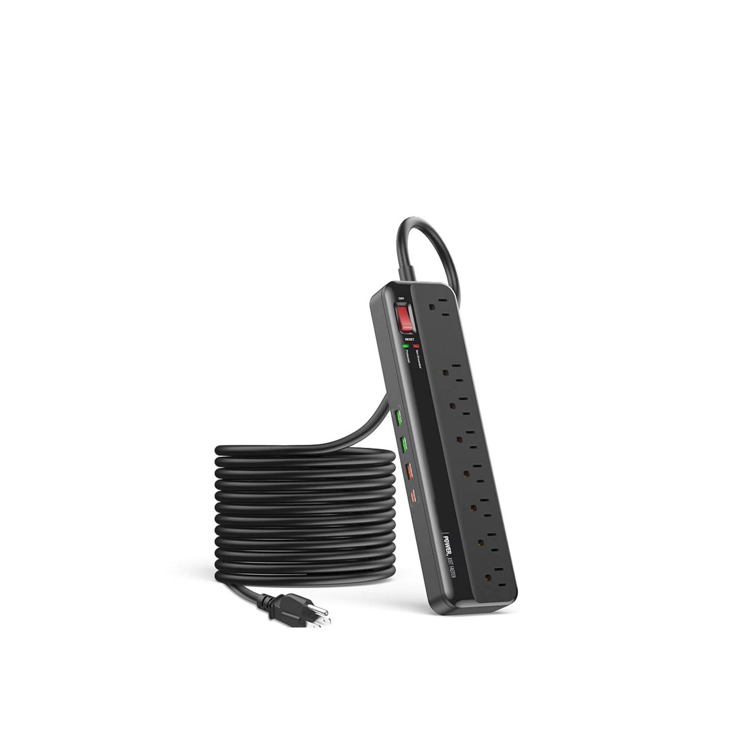Barre d'alimentation à 8 ports avec parasurtenseur et 3 prises USB/USB-C avec protection contre les surcharges et cordon d'alimentation de 6,5 pi
