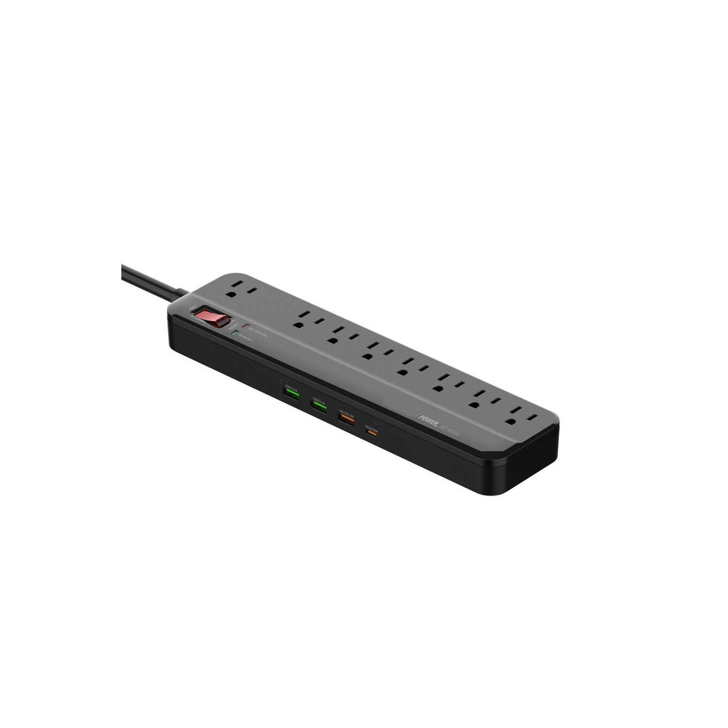 Barre d'alimentation à 8 ports avec parasurtenseur et 3 prises USB/USB-C avec protection contre les surcharges et cordon d'alimentation de 6,5 pi