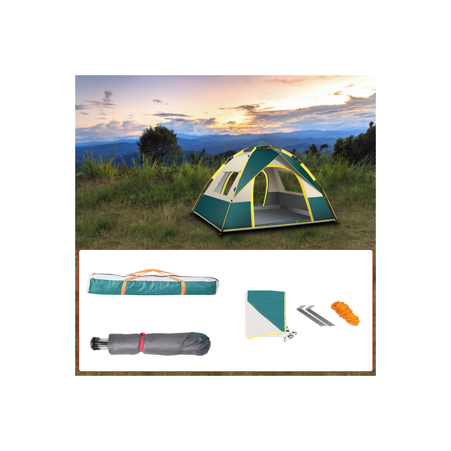 axGear Camping Tent Waterproof Windproof Dome Hiking Tent 2 to 4 People Family