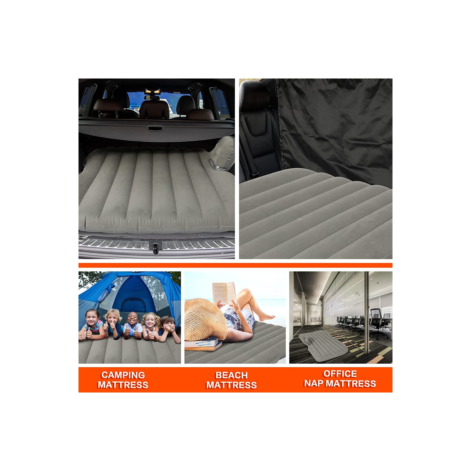 axGear Inflatable Car Travel Air Mattress Back Seat w/ Pump 2 Air Pillows Car SUV Sleeping Mattress Universal Fit