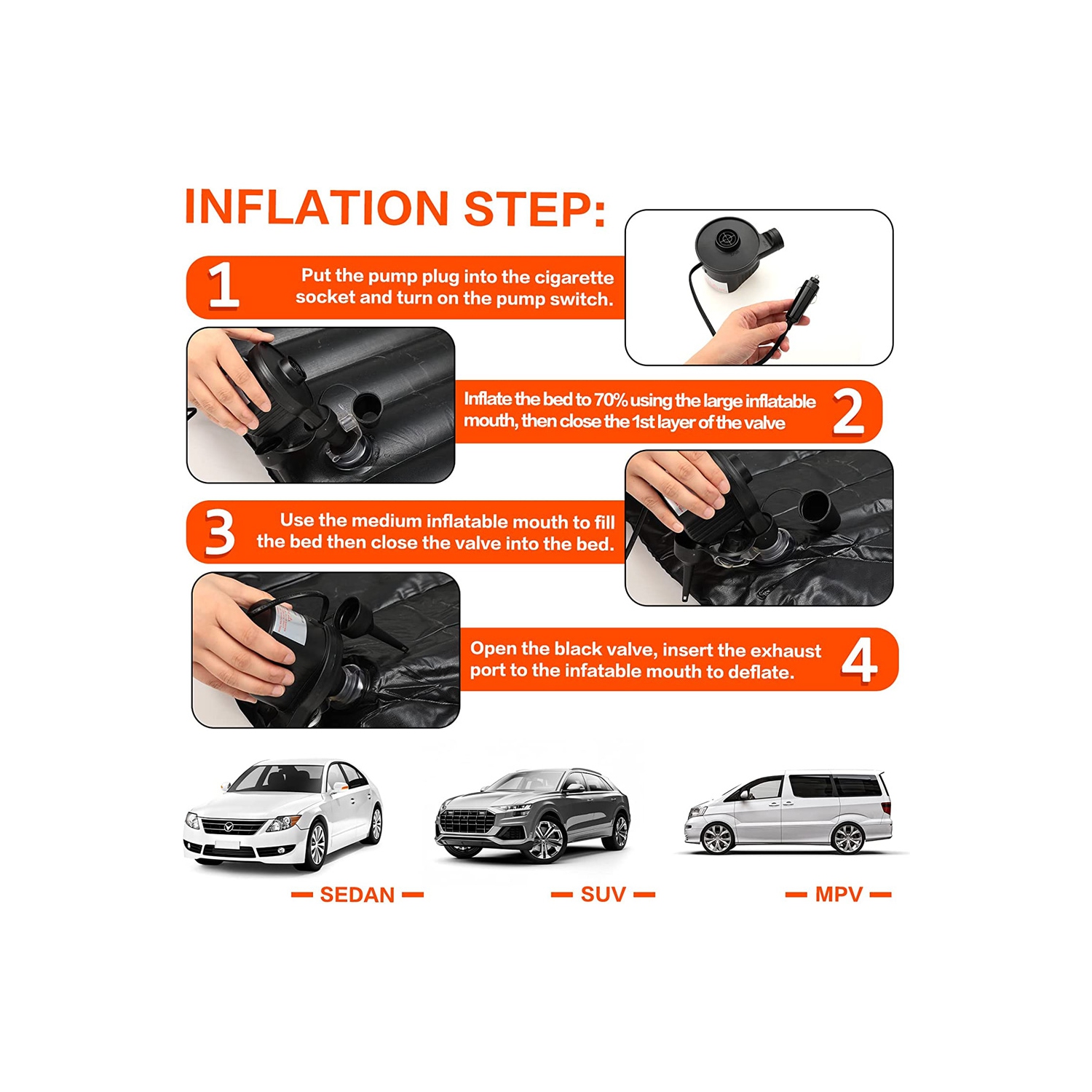 axGear Inflatable Car Travel Air Mattress Back Seat w/ Pump 2 Air Pillows Car SUV Sleeping Mattress Universal Fit