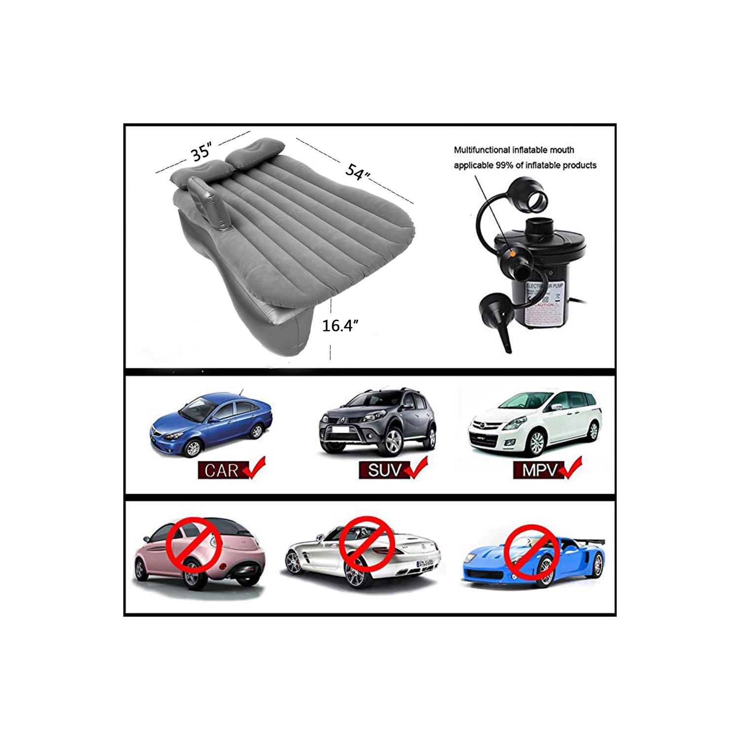 axGear Inflatable Car Travel Air Mattress Back Seat w/ Pump 2 Air Pillows Car SUV Sleeping Mattress Universal Fit