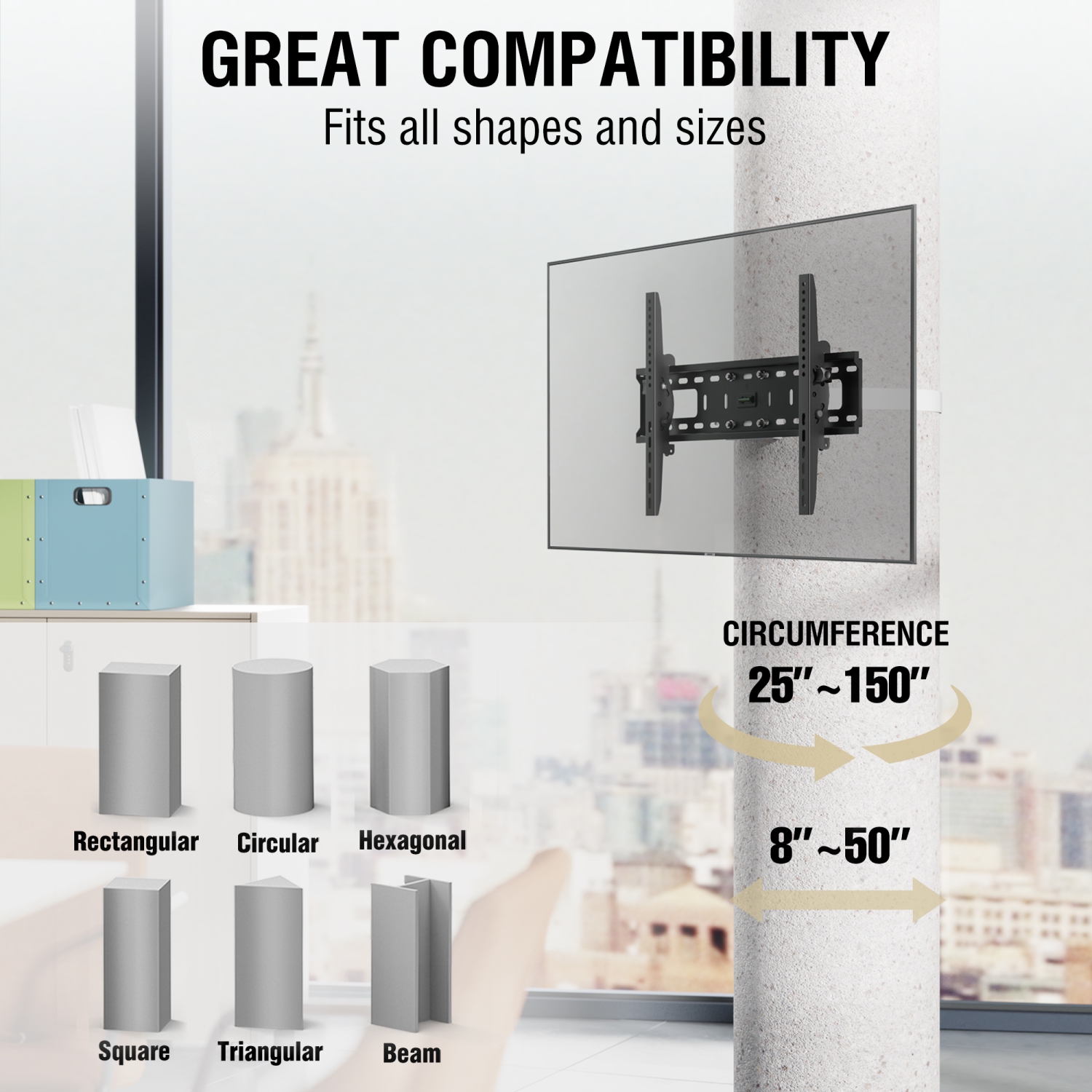 CondoMounts TILT Only-LARGE Pillar TV Mount | Column TV Mount | Round & Square Post TV Mount | No Drill | Holds 120lbs | Fits 37" to 85" TVs | Fits
