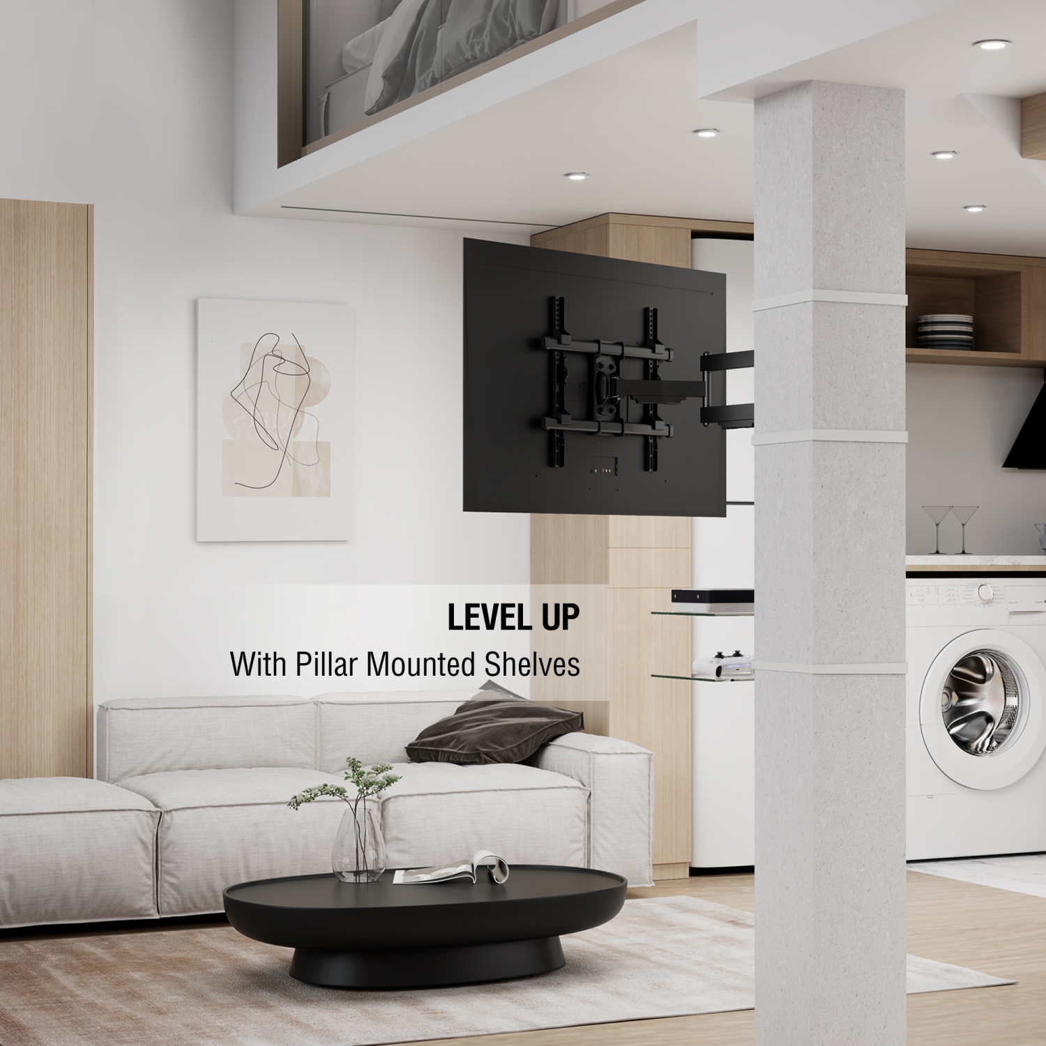 CondoMounts Full Motion SMALL Pillar TV Mount | Gazebo TV Mount | Round & Square TV Post Mount | NO Drill | Holds 80lbs | Fits 32" to 70" TV | Fits