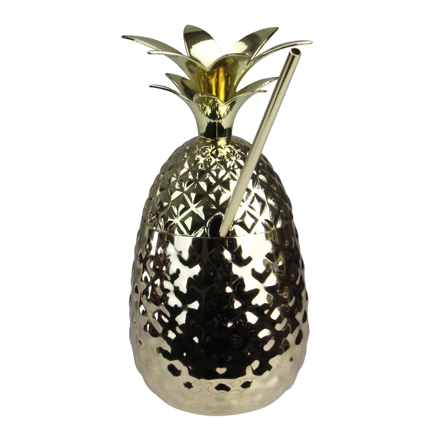 7" Metallic Gold Pineapple Tumbler Summer Cup with Straw