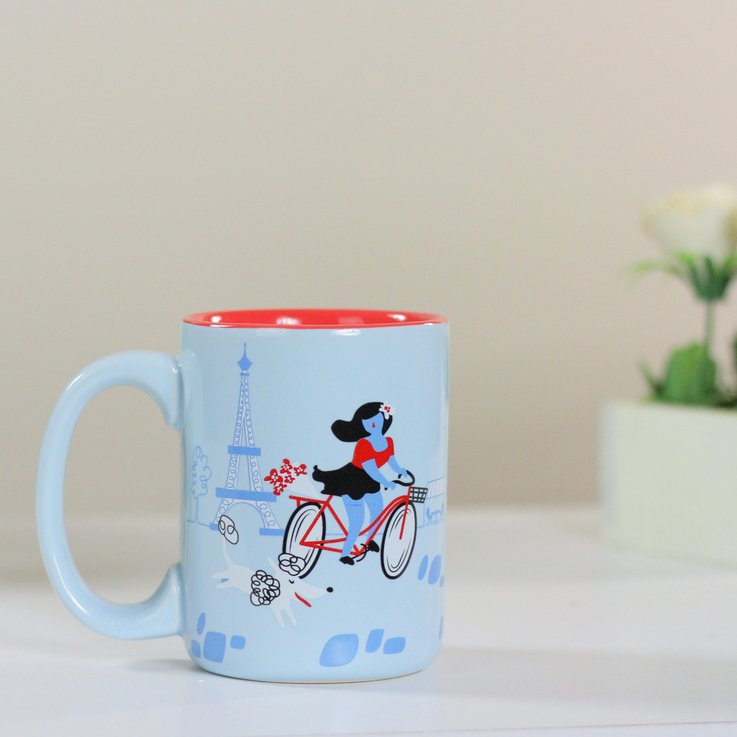 5" Decorative Pale Blue with Red, Black and White Parisian Experience Drink Mug