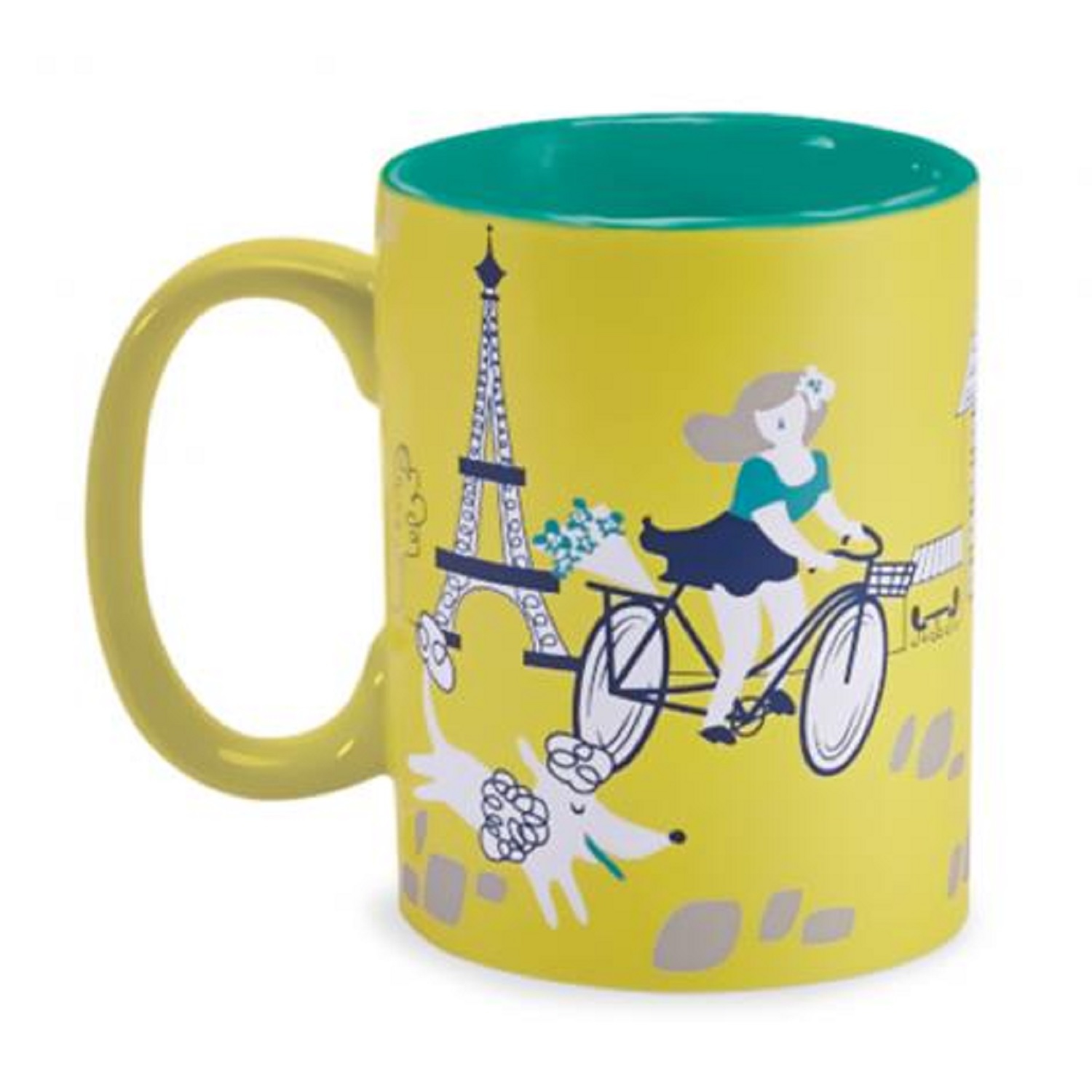 Tasse à boisson Parisienne verte, bleue et blanche de 5 po, jaune décoratif
