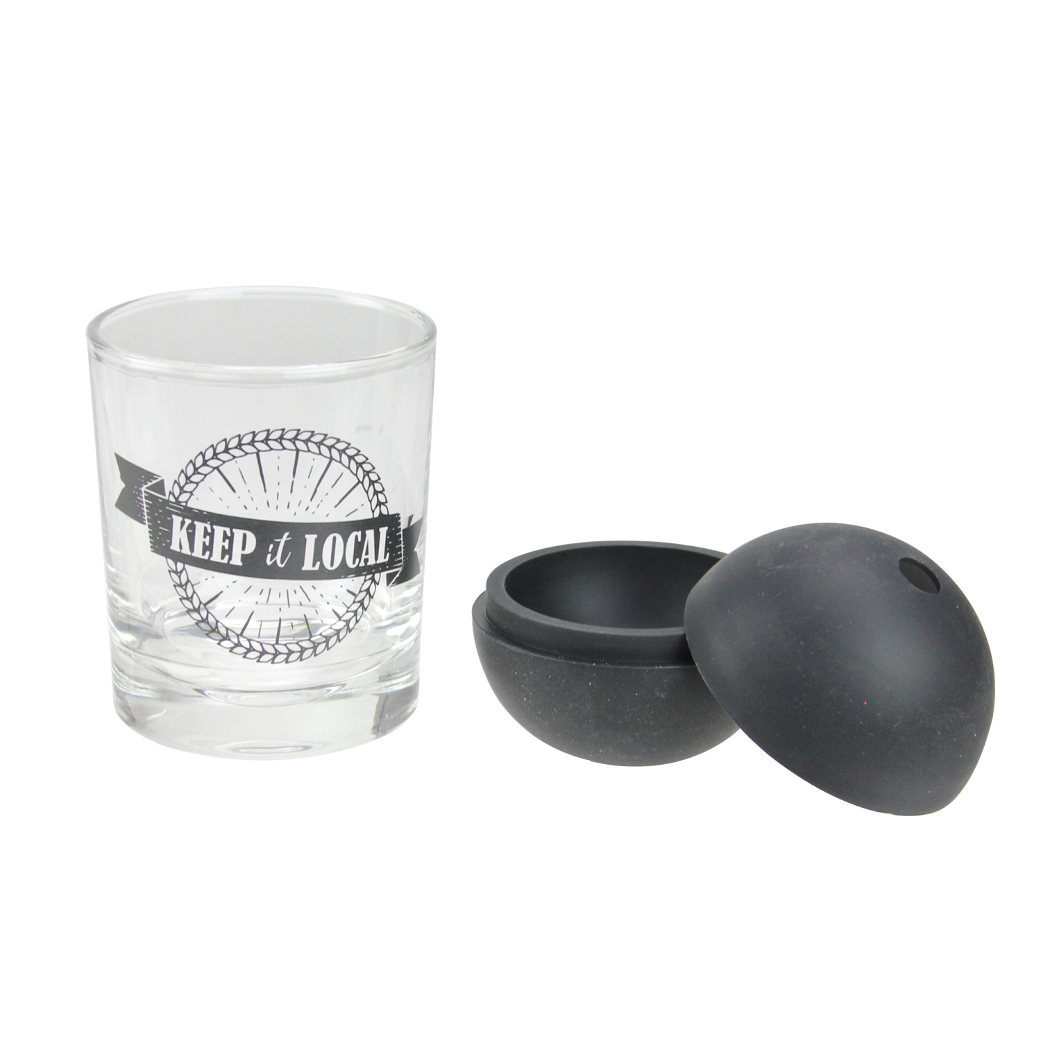 Keep It Local Glass Tumbler with Black Sphere Ice Mold - 10oz