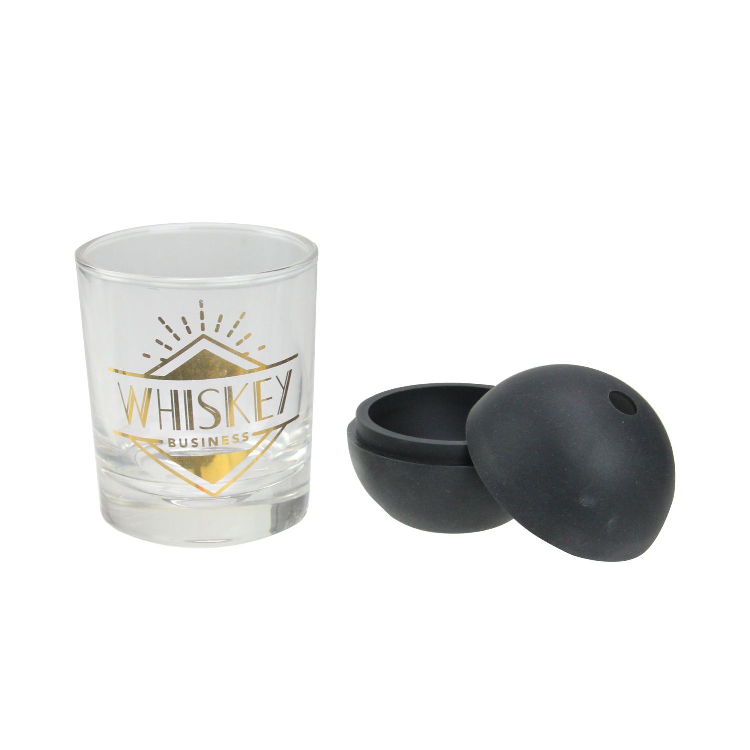 10 oz. "Whiskey Business" Glass Tumbler with Black Sphere Ice Mold