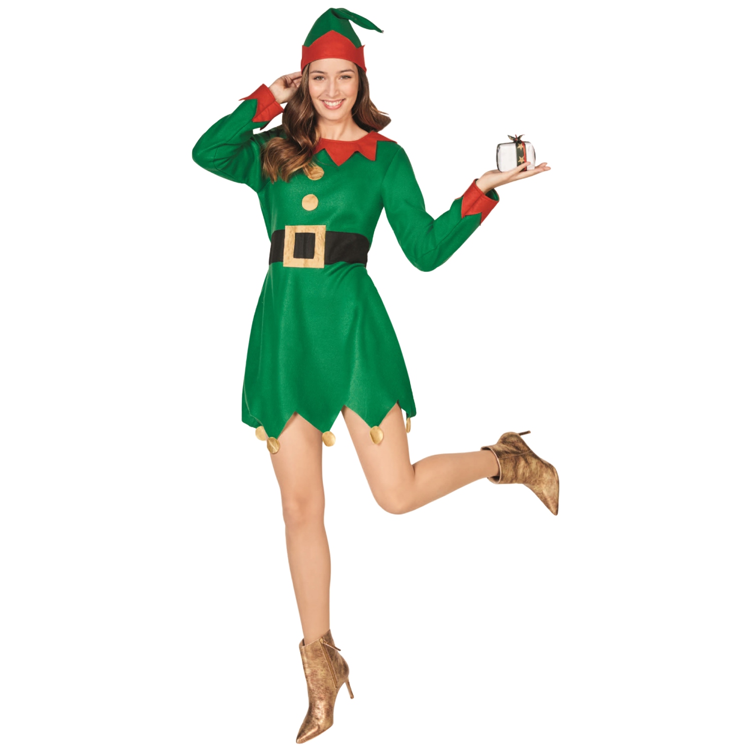 Red and Green Woman's Elf Christmas Costume - Large