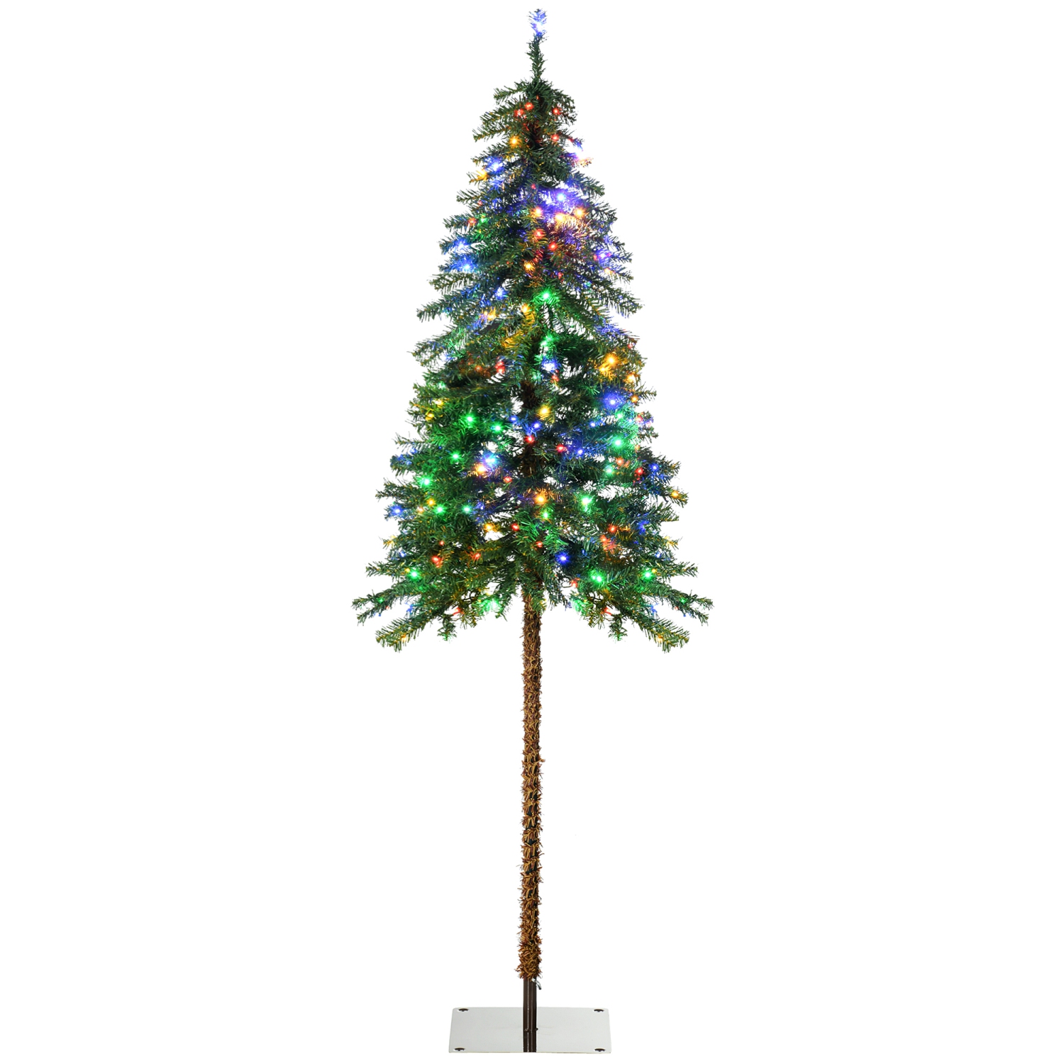 HOMCOM 6ft Tall Prelit Artificial Christmas Tree, Pencil Xmas Tree with 442 Branches, 175 Warm White or Colourful LED Lights, Steel Base