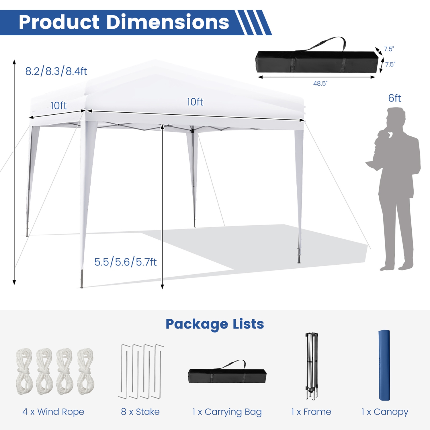 Costway Patio 10x10ft Outdoor Instant Pop-up Canopy Folding Sun Shelter Carry Bag Navy/Grey/White