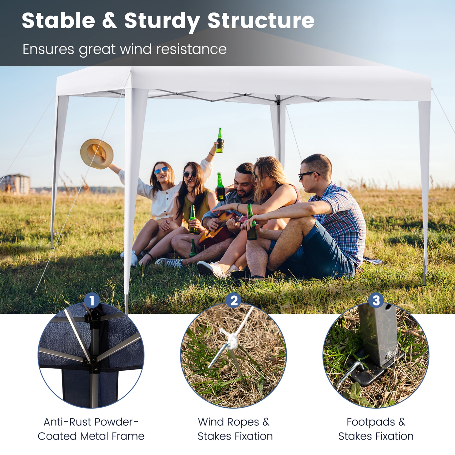 Costway Patio 10x10ft Outdoor Instant Pop-up Canopy Folding Sun Shelter Carry Bag Navy/Grey/White
