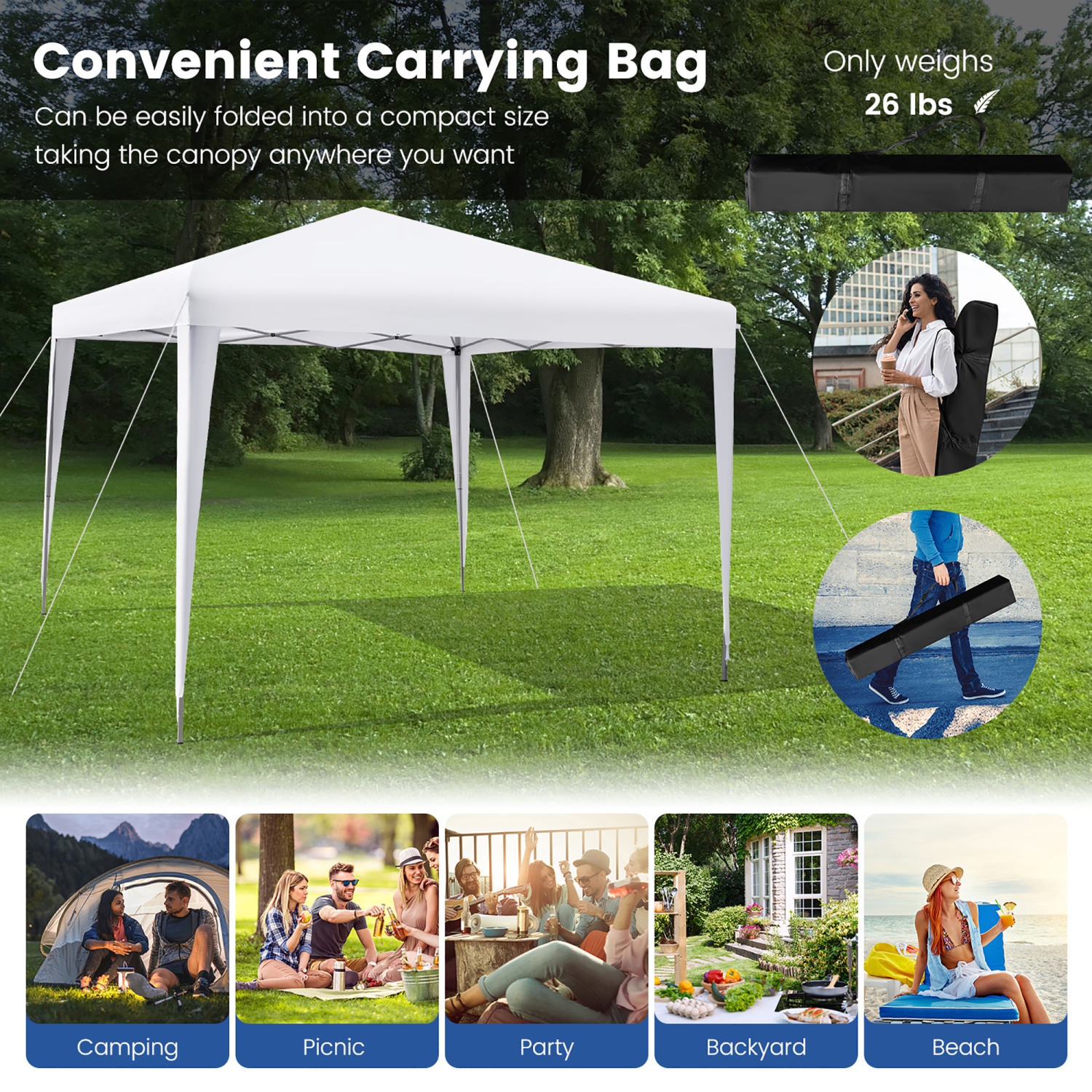 Costway Patio 10x10ft Outdoor Instant Pop-up Canopy Folding Sun Shelter Carry Bag Navy/Grey/White