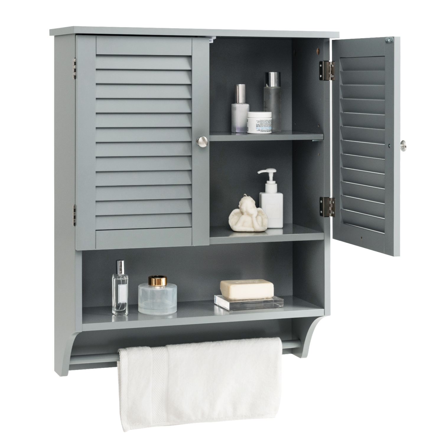 Costway Bathroom Wall Mounted Medicine Cabinet with Louvered Doors & Towel Bar