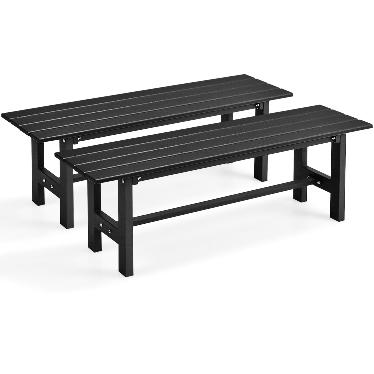 Costway 2PCS Outdoor HDPE Bench with Metal Frame 47" x 14" x 16" for Yard Garden Brown/Black/Gray