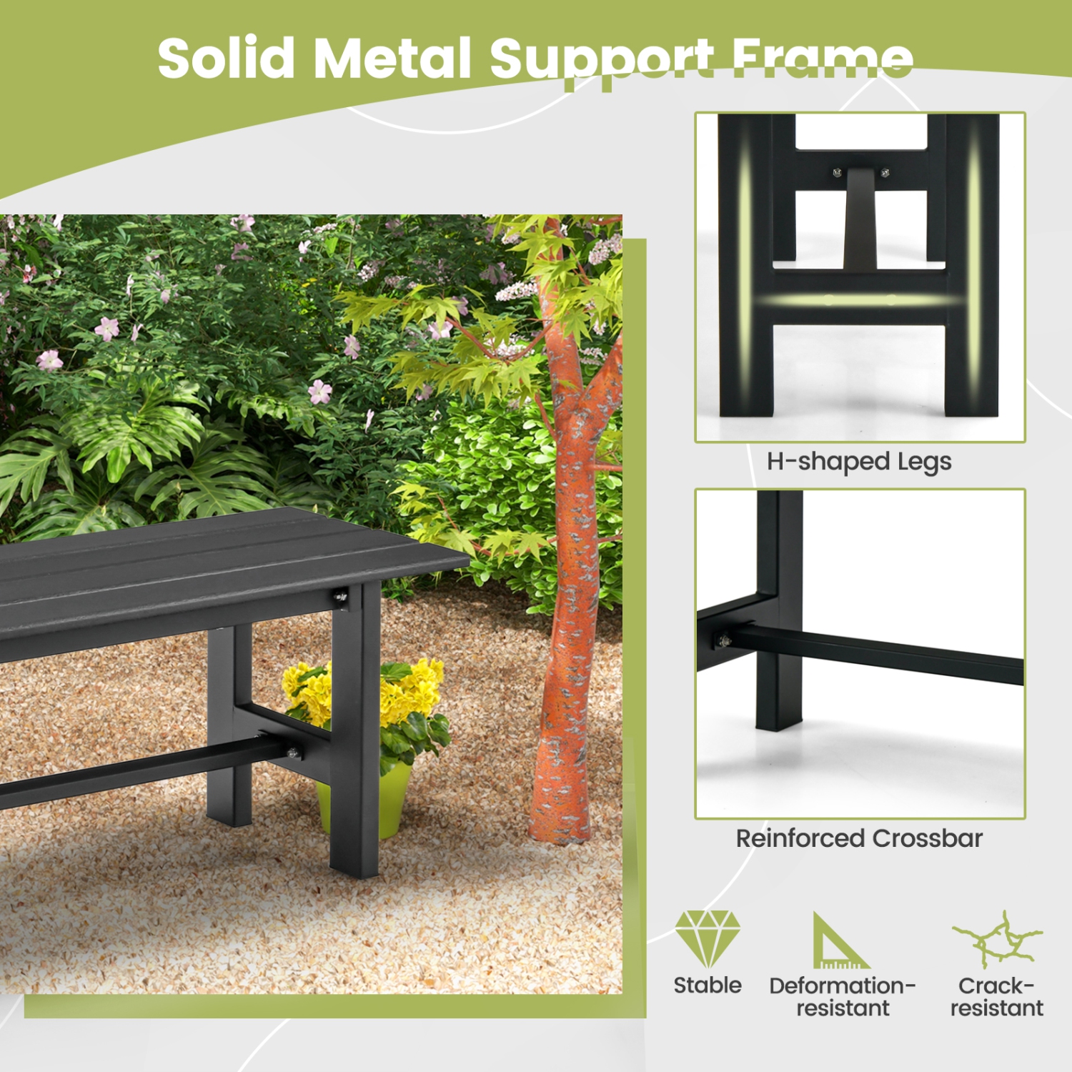 Costway 2PCS Outdoor HDPE Bench with Metal Frame 47" x 14" x 16" for Yard Garden Brown/Black/Gray