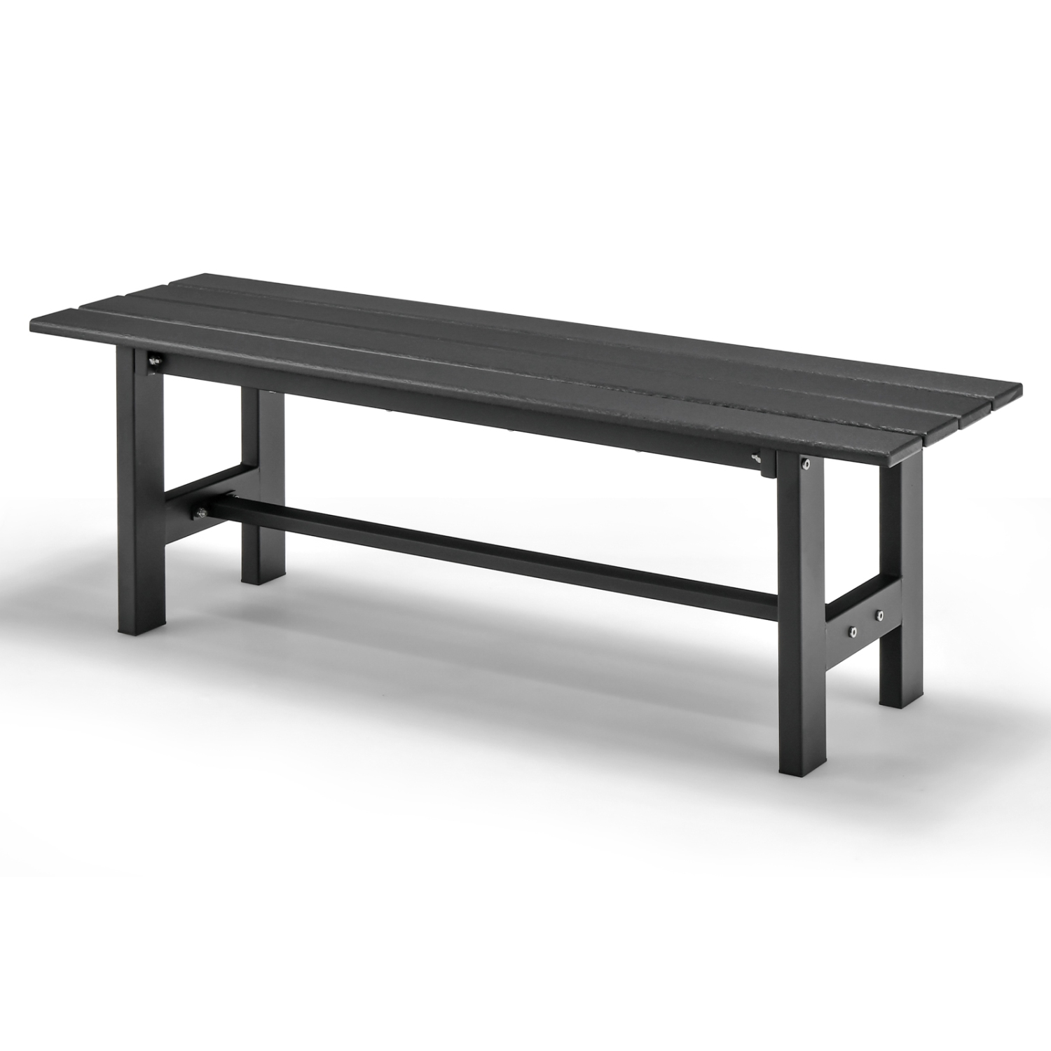 Costway 2PCS Outdoor HDPE Bench with Metal Frame 47" x 14" x 16" for Yard Garden Brown/Black/Gray
