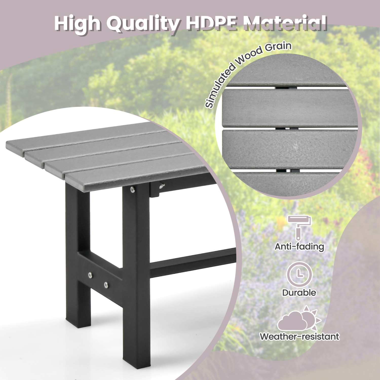Costway 2PCS Outdoor HDPE Bench with Metal Frame 47" x 14" x 16" for Yard Garden Brown/Black/Gray
