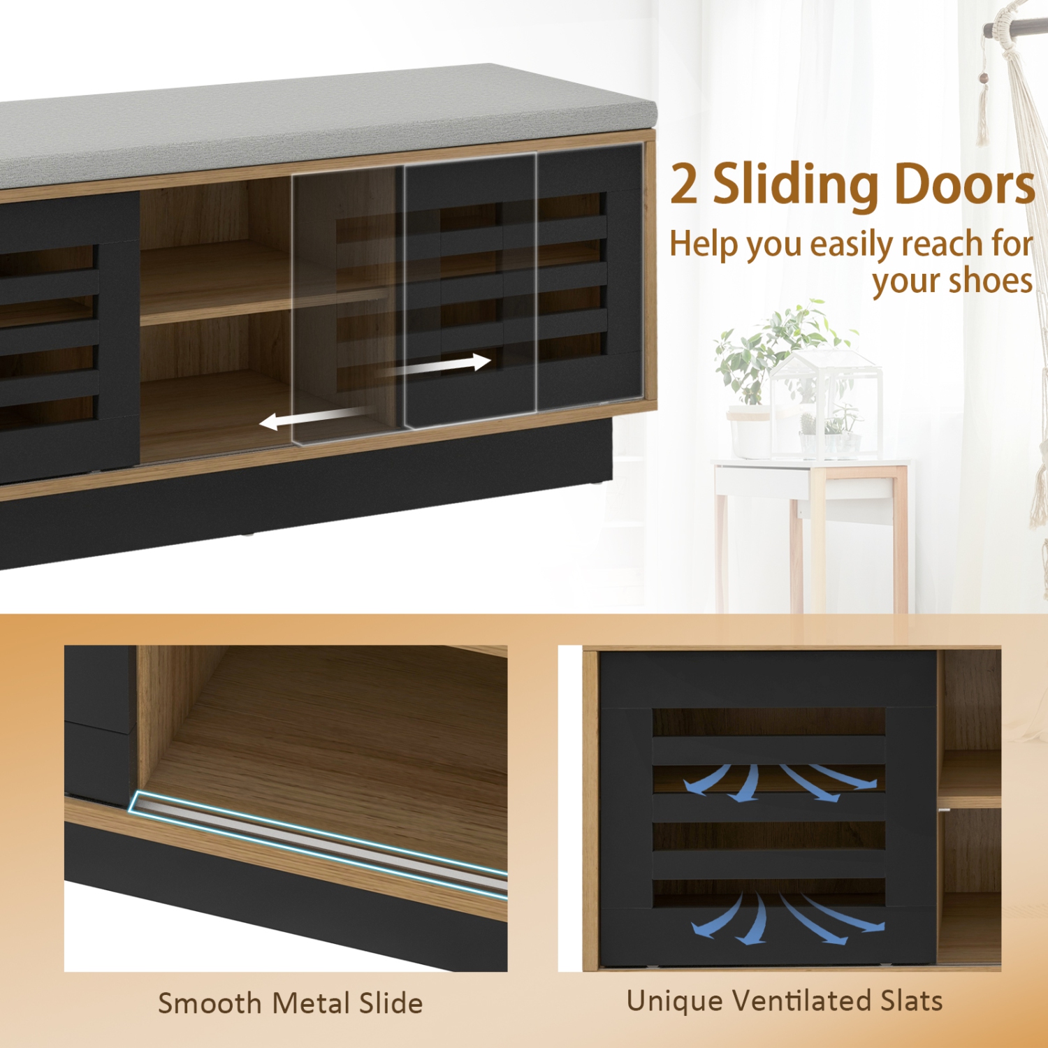 Costway Shoe Storage Bench with Cushion Shoe Storage Organizer Shoe Rack Entryway Grey/Natural