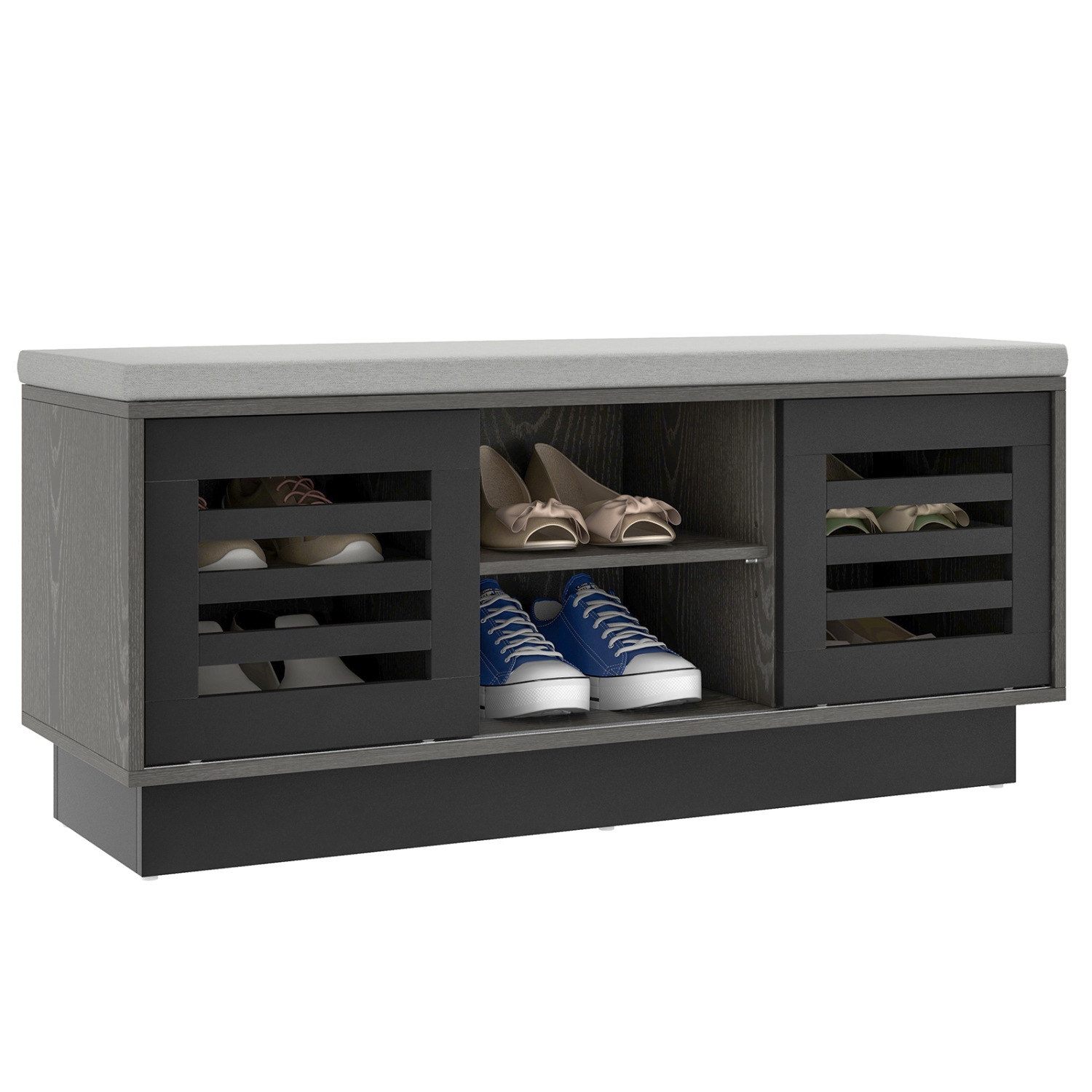Costway Shoe Storage Bench with Cushion Shoe Storage Organizer Shoe Rack Entryway Grey/Natural